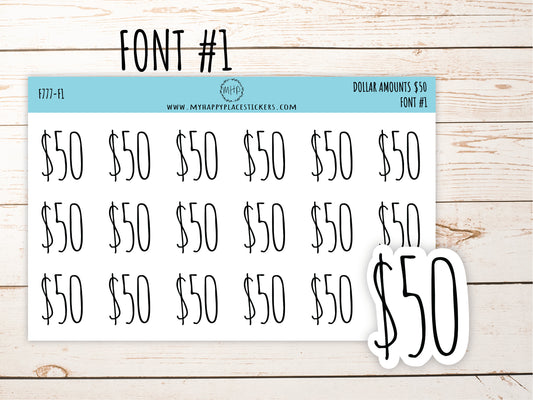 Dollar Amount Stickers. 50 Dollar Stickers. Saving and Budget Stickers|| F777