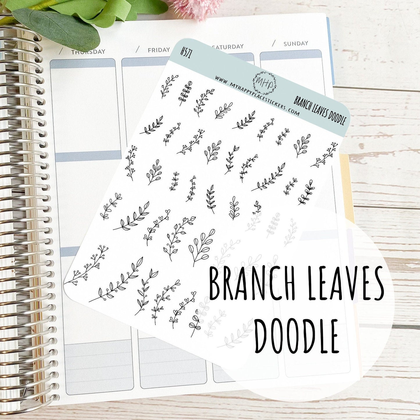 Branch Leaves Doodle Stickers for Bullet Journals. Stickers for Planners and Organizers. Doodle Stickers || H571