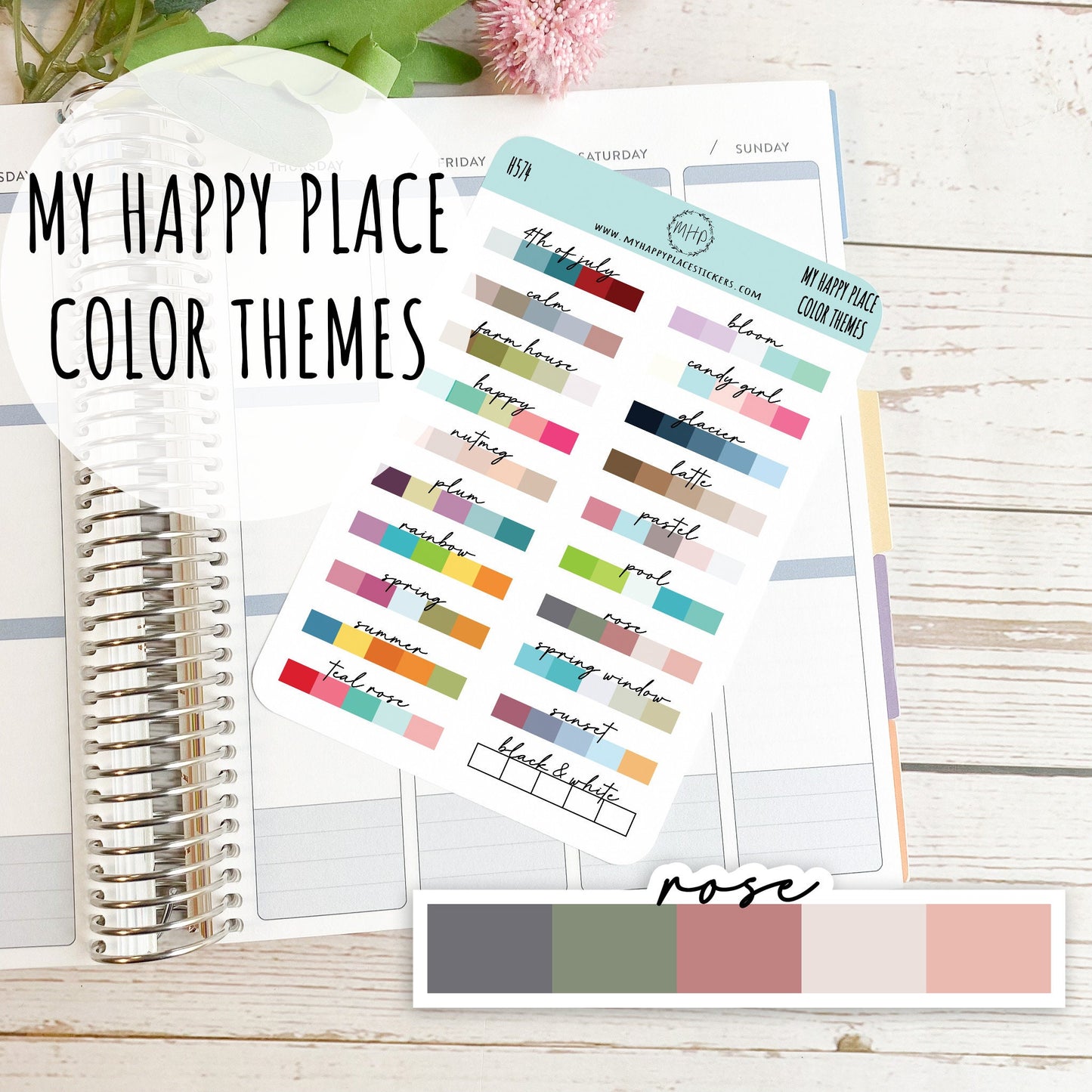 Color Themes for My Happy Place Stickers. Color Charts || H574
