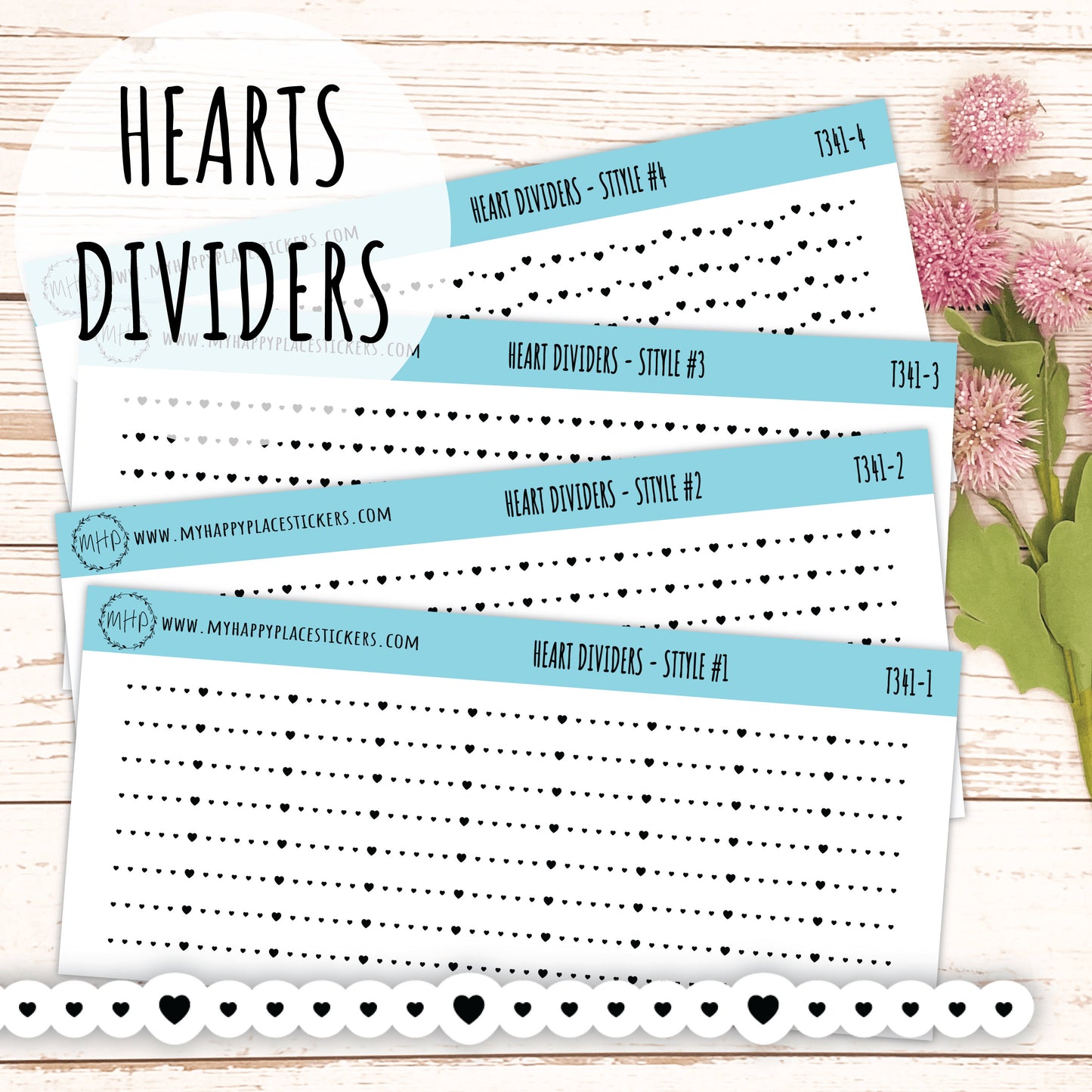 Hearts Divider Stickers. Decorative Sticker for Planners. Foiled Stickers || T341