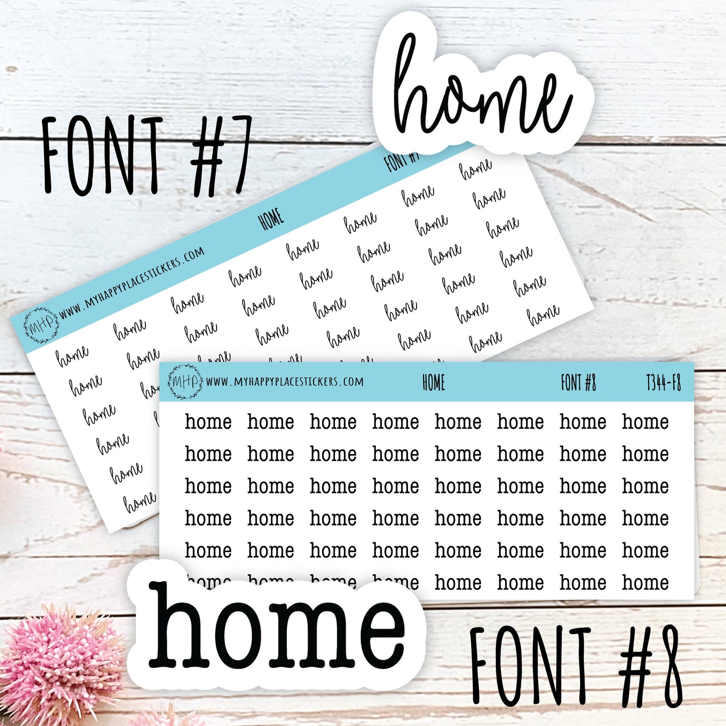 HOME Stickers for Planner and Bullet Journals. 7 Fonts to Choose From || T344