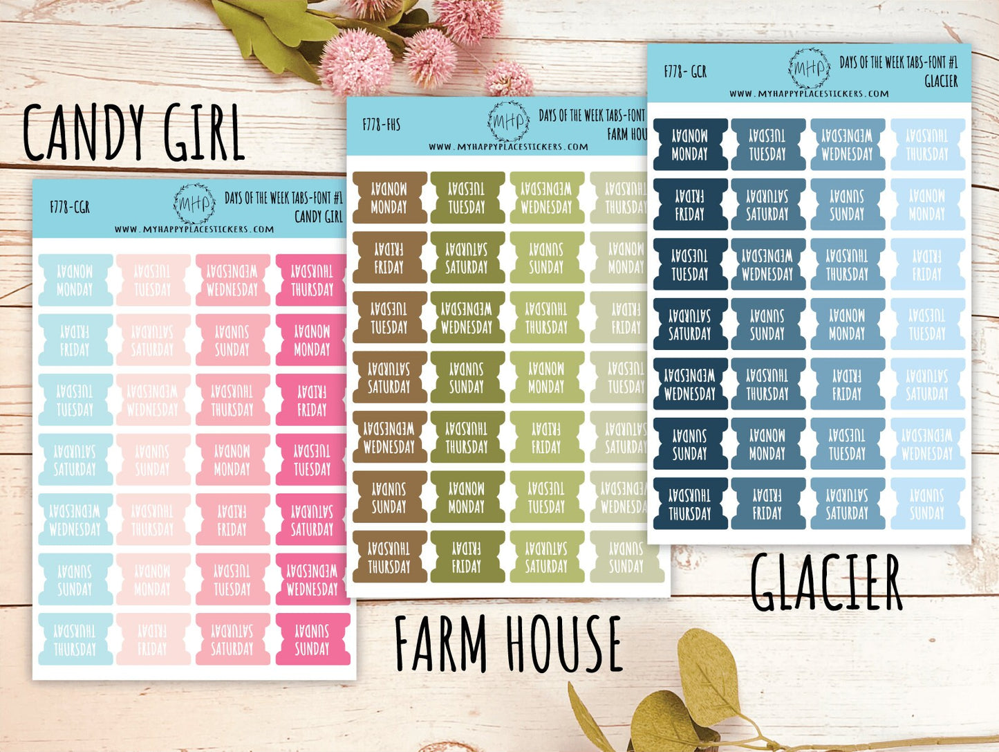Days of the Week Tabs. Stickers for Planners. Tabs for Planners. Days of the Week Stickers || F778