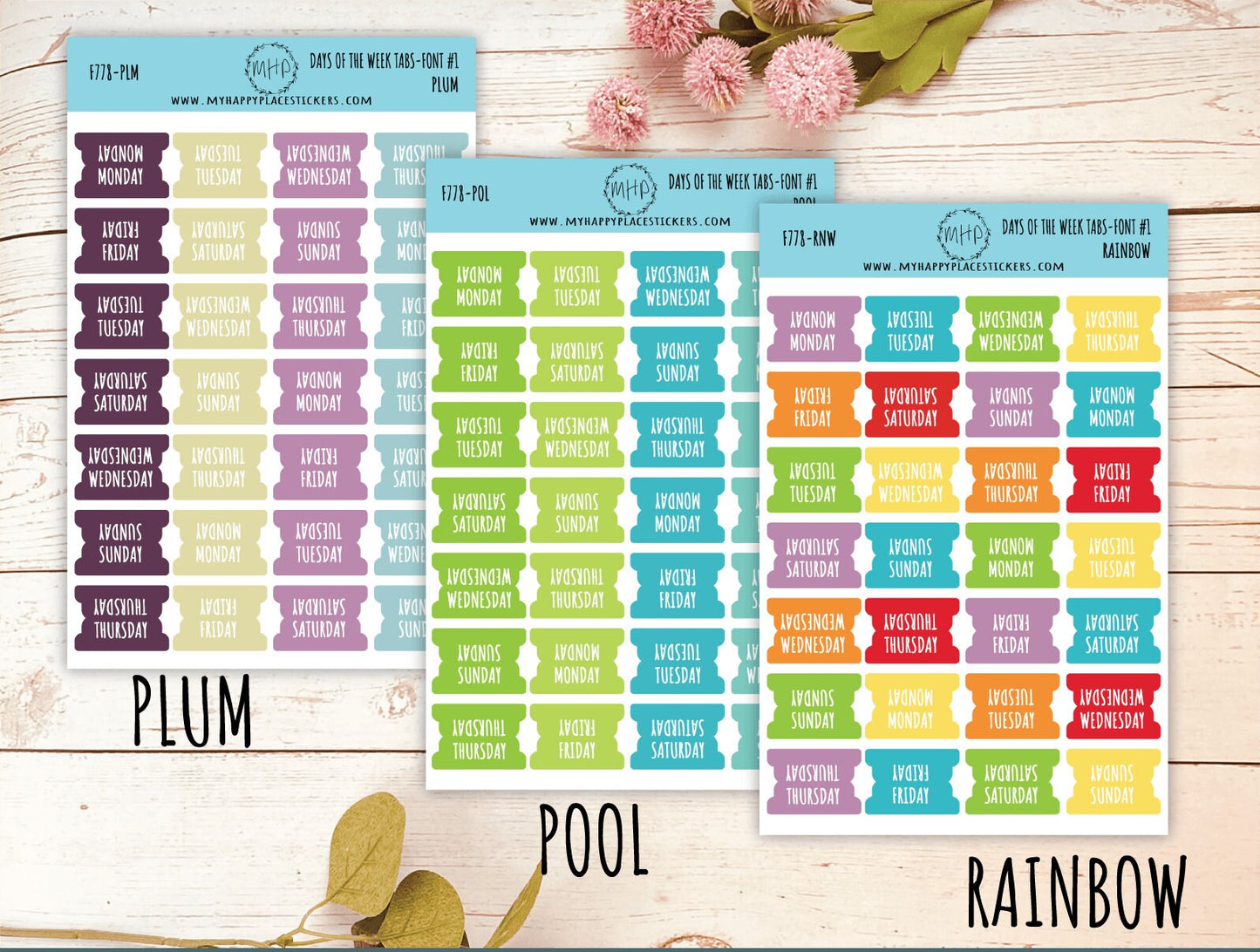Days of the Week Tabs. Stickers for Planners. Tabs for Planners. Days of the Week Stickers || F778