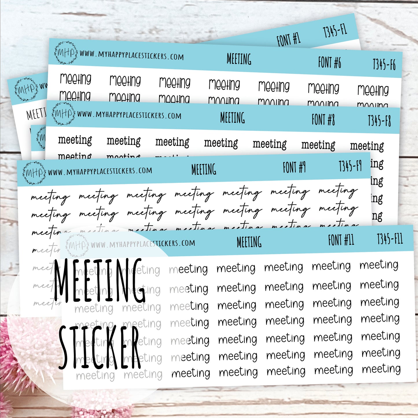 MEETING Stickers for Planner and Bullet Journals. 11 Fonts to Choose From || T345