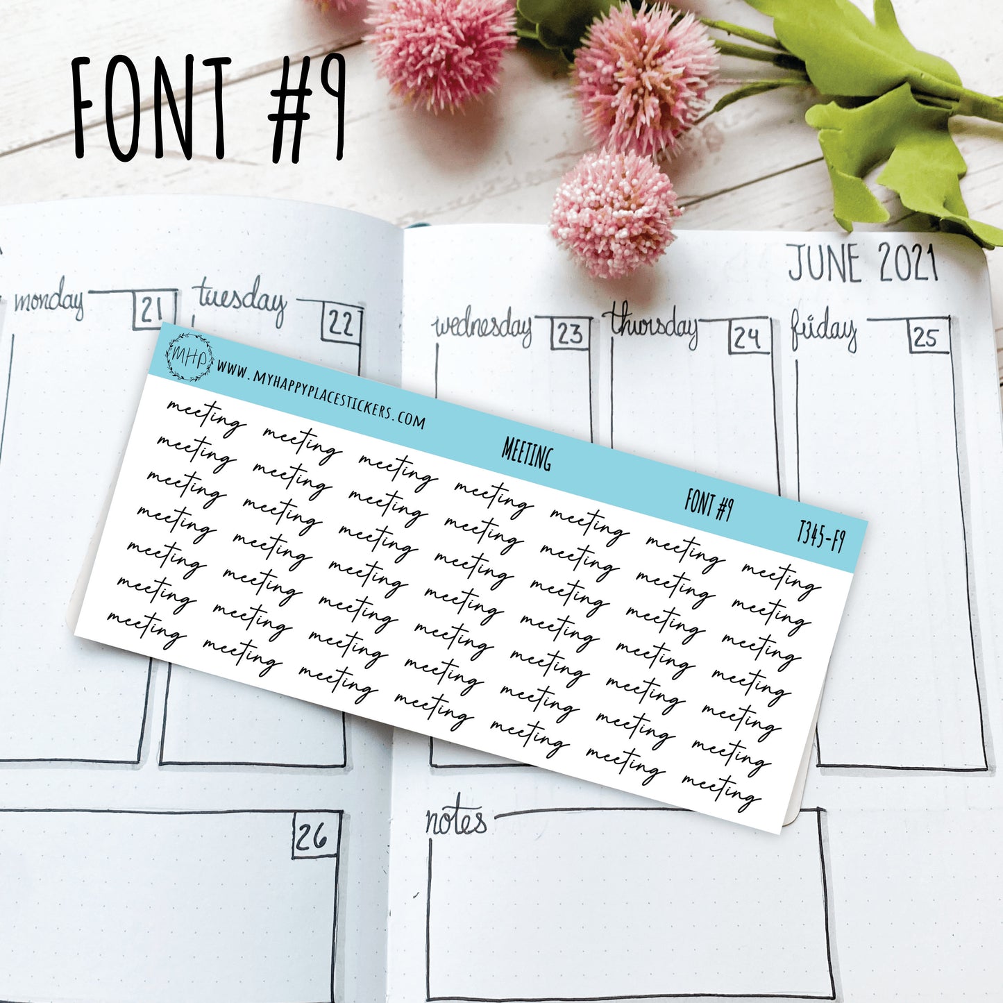 MEETING Stickers for Planner and Bullet Journals. 11 Fonts to Choose From || T345