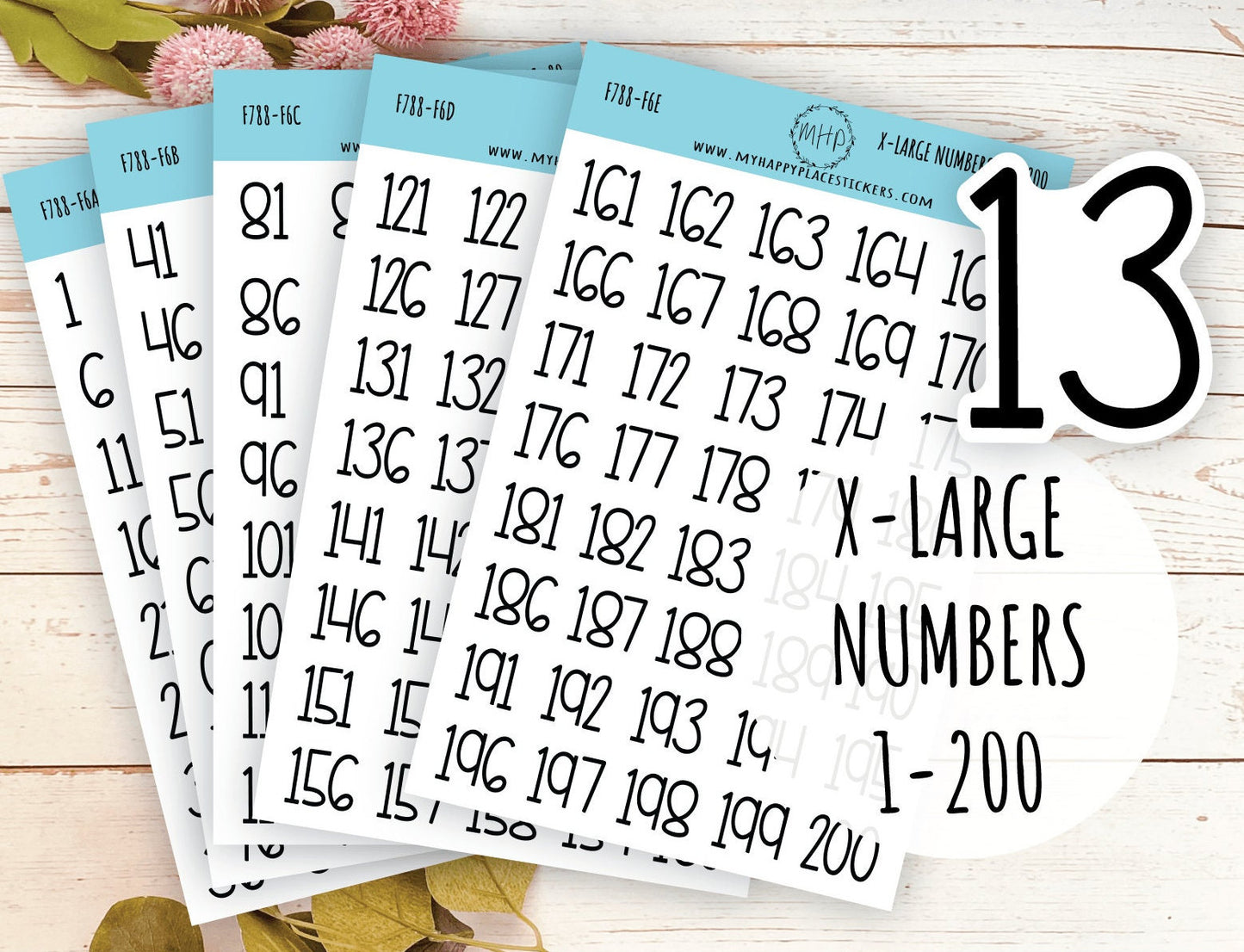 X-Large Number Stickers 1 - 200. Planner Stickers || F788