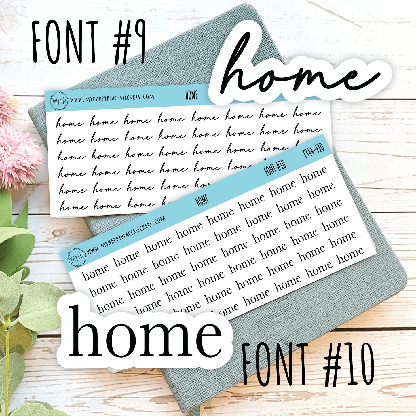HOME Stickers for Planner and Bullet Journals. 7 Fonts to Choose From || T344