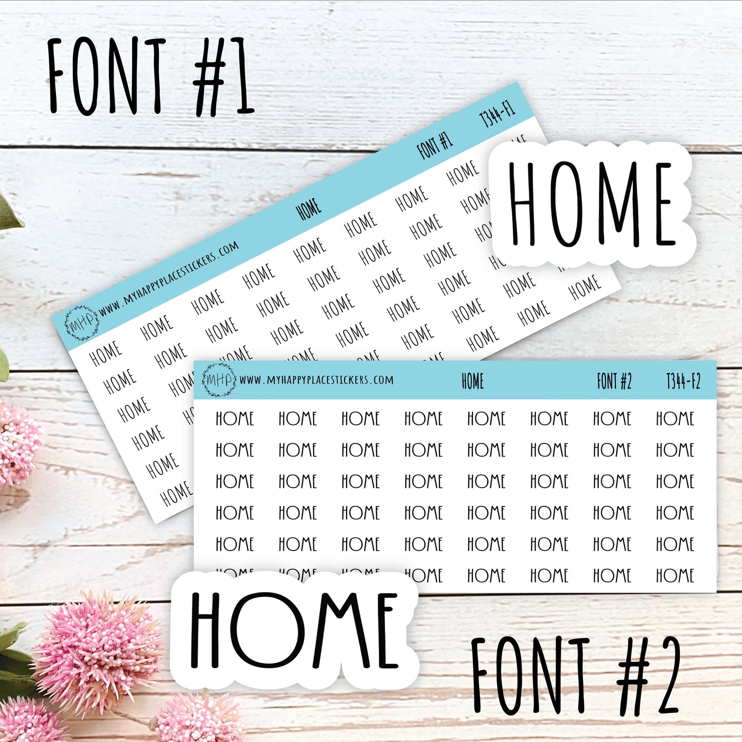 HOME Stickers for Planner and Bullet Journals. 7 Fonts to Choose From || T344
