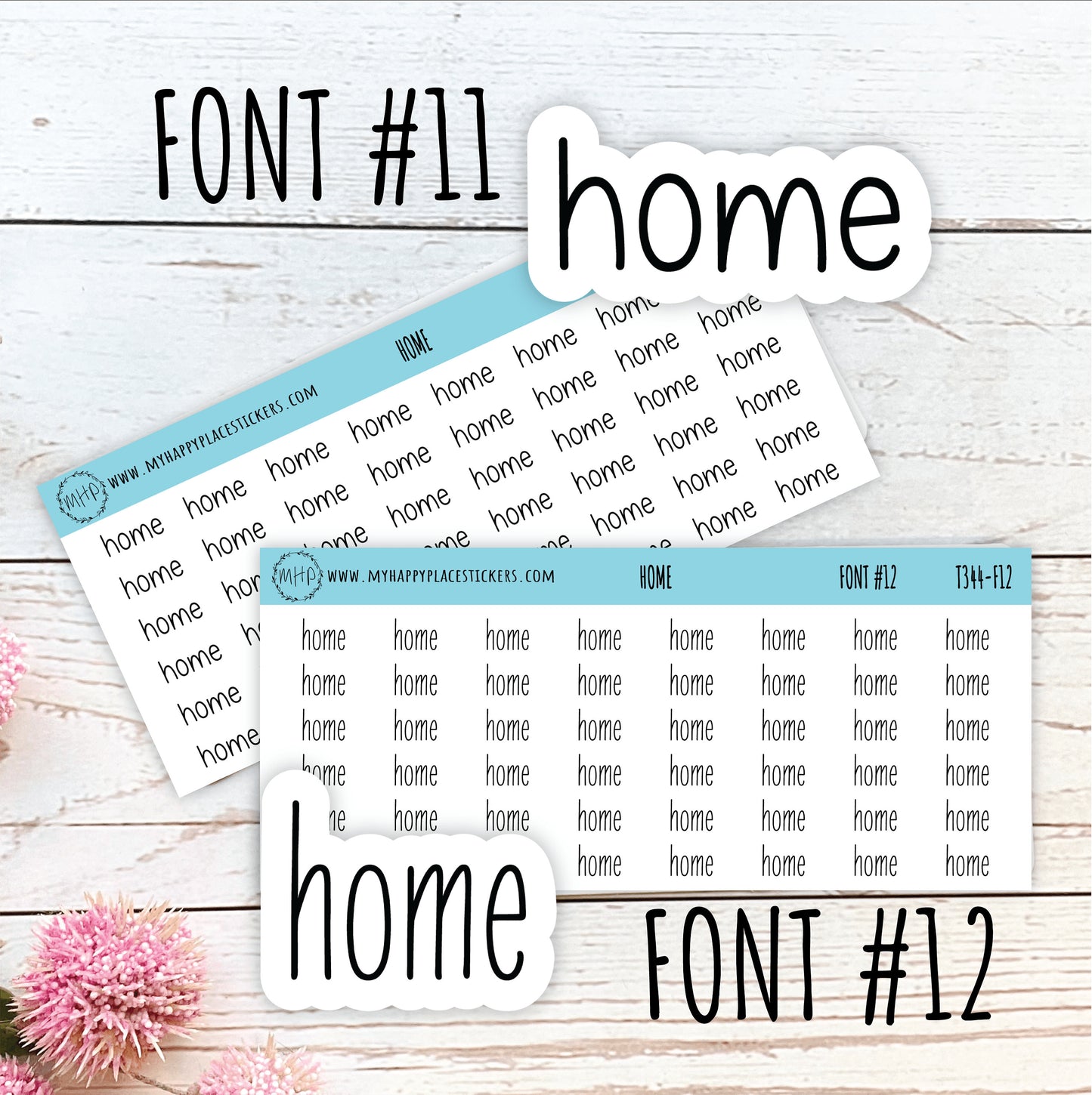 HOME Stickers for Planner and Bullet Journals. 7 Fonts to Choose From || T344