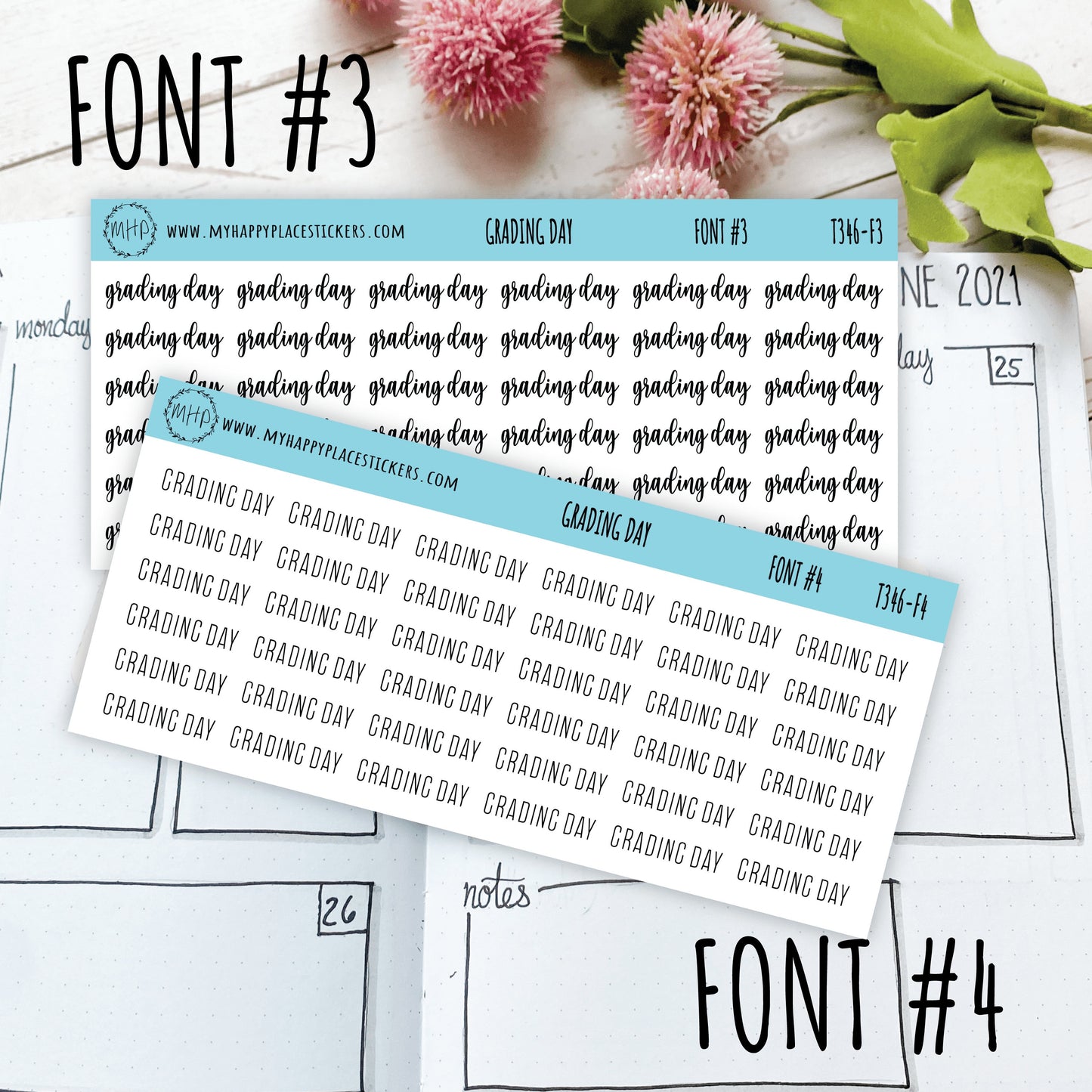 GRADING DAY Stickers for Planner and Bullet Journals. 11 Fonts to Choose From || T346