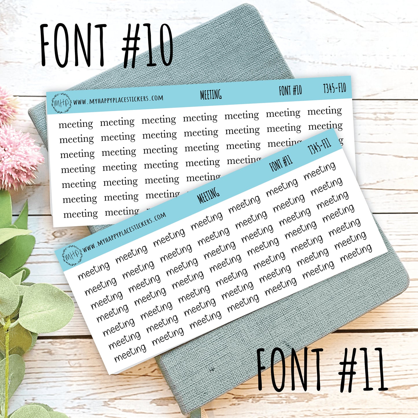 MEETING Stickers for Planner and Bullet Journals. 11 Fonts to Choose From || T345