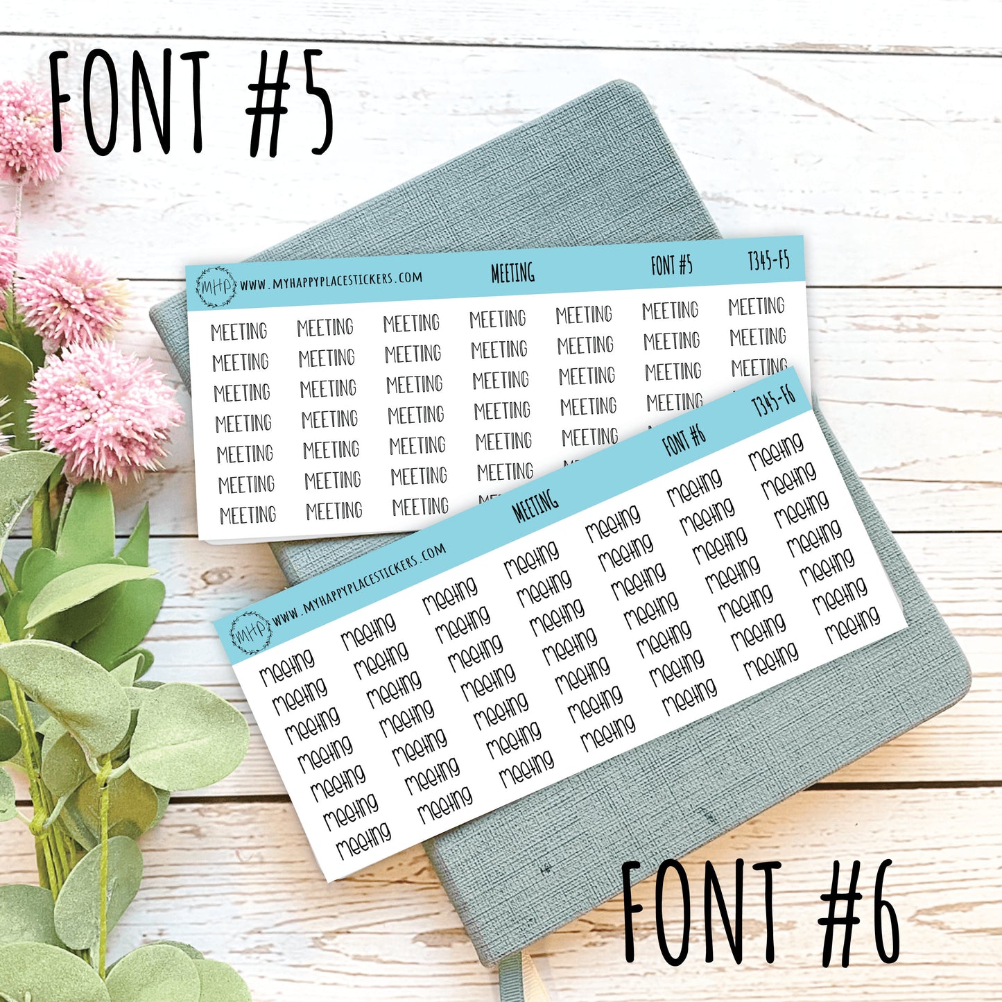 MEETING Stickers for Planner and Bullet Journals. 11 Fonts to Choose From || T345
