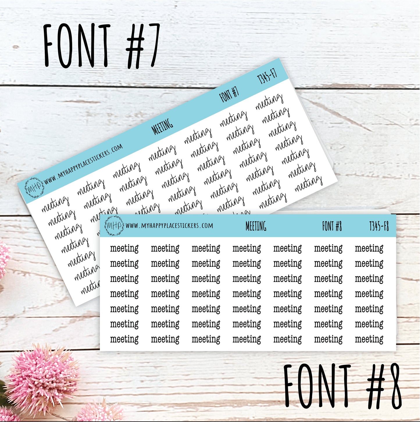 MEETING Stickers for Planner and Bullet Journals. 11 Fonts to Choose From || T345