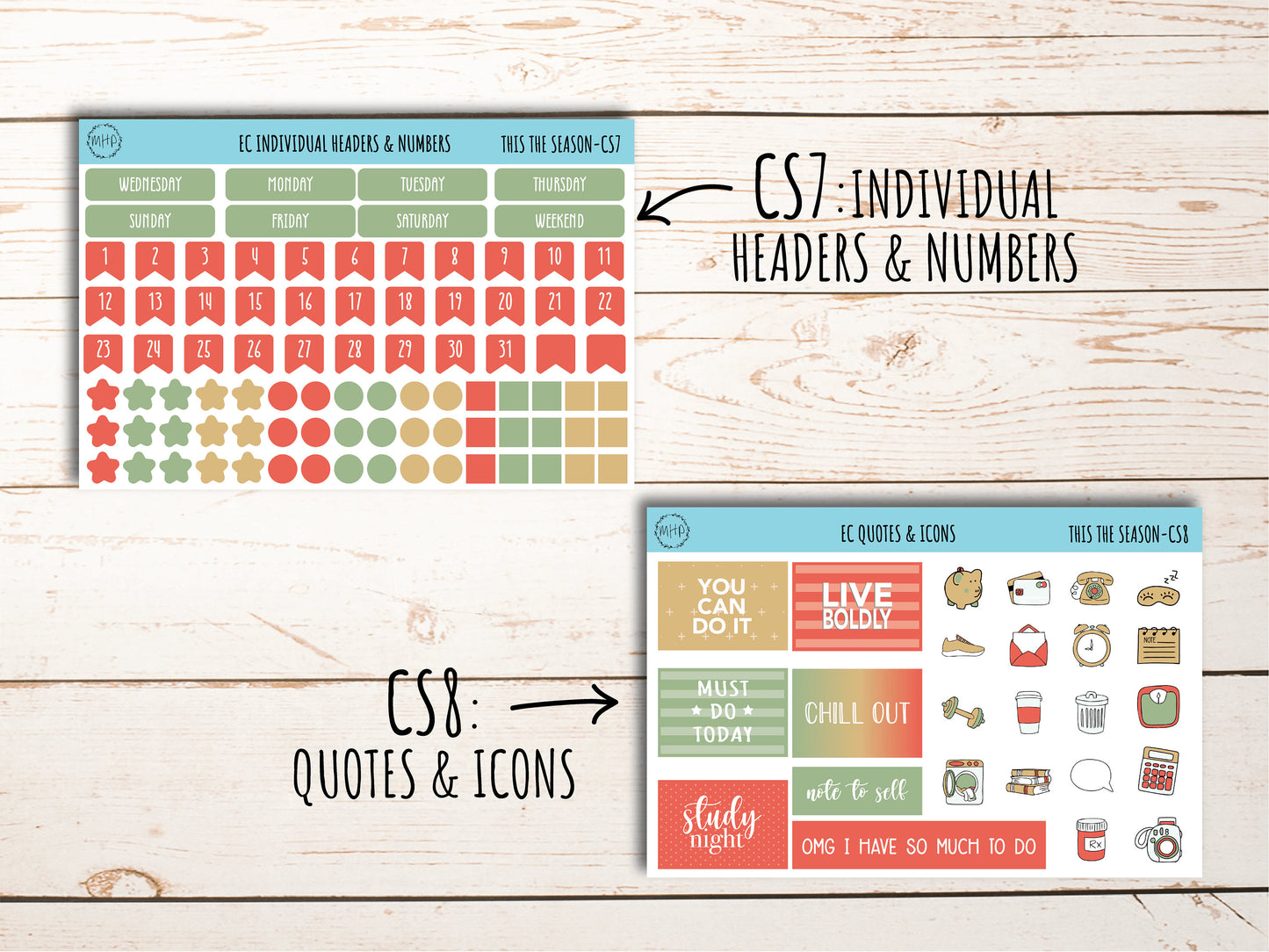Erin Condren 7x9 Coordinating Planner Sticker Sheets. DECEMBER "Tis the Season". Add-On Sticker Sheets || TS-CS