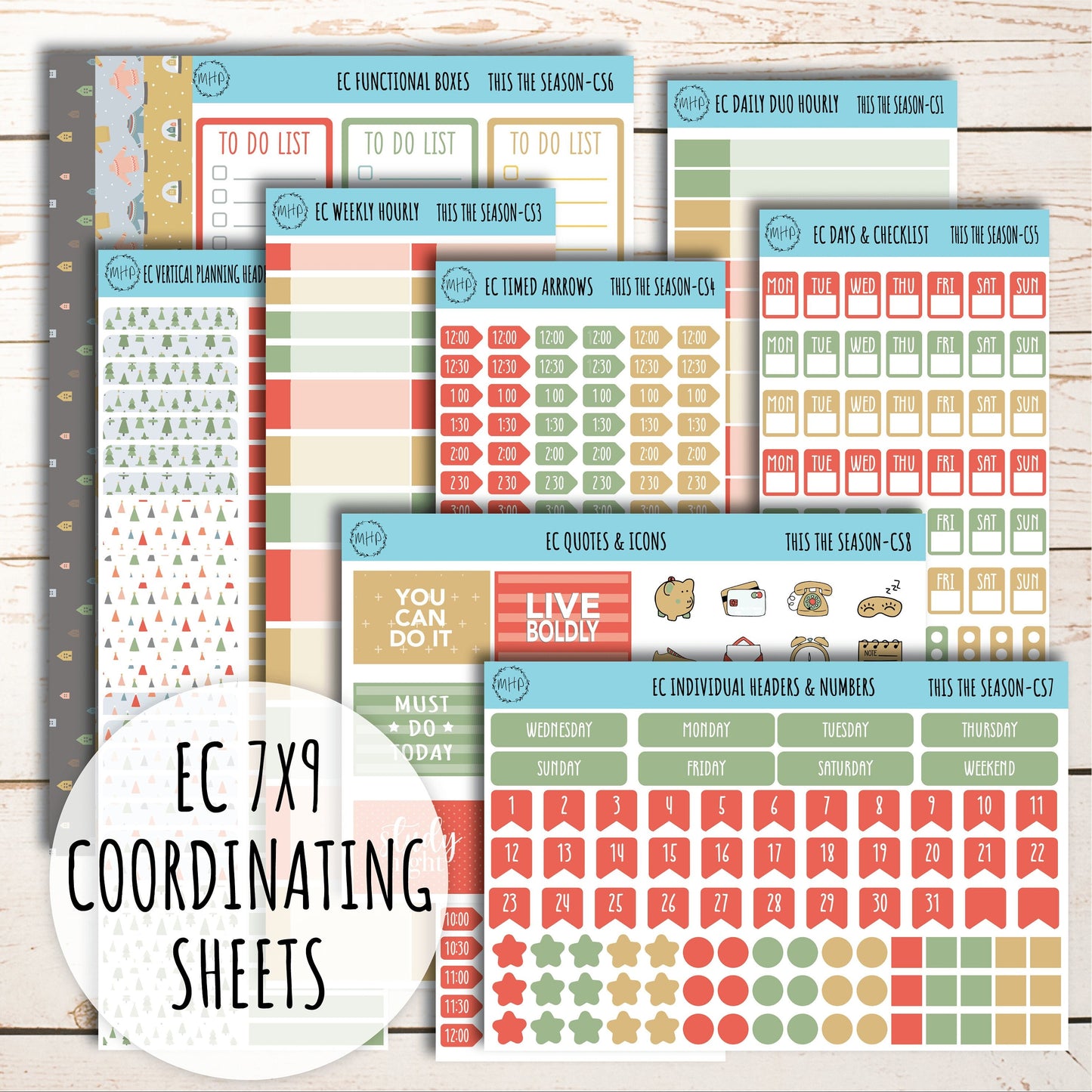 Erin Condren 7x9 Coordinating Planner Sticker Sheets. DECEMBER "Tis the Season". Add-On Sticker Sheets || TS-CS