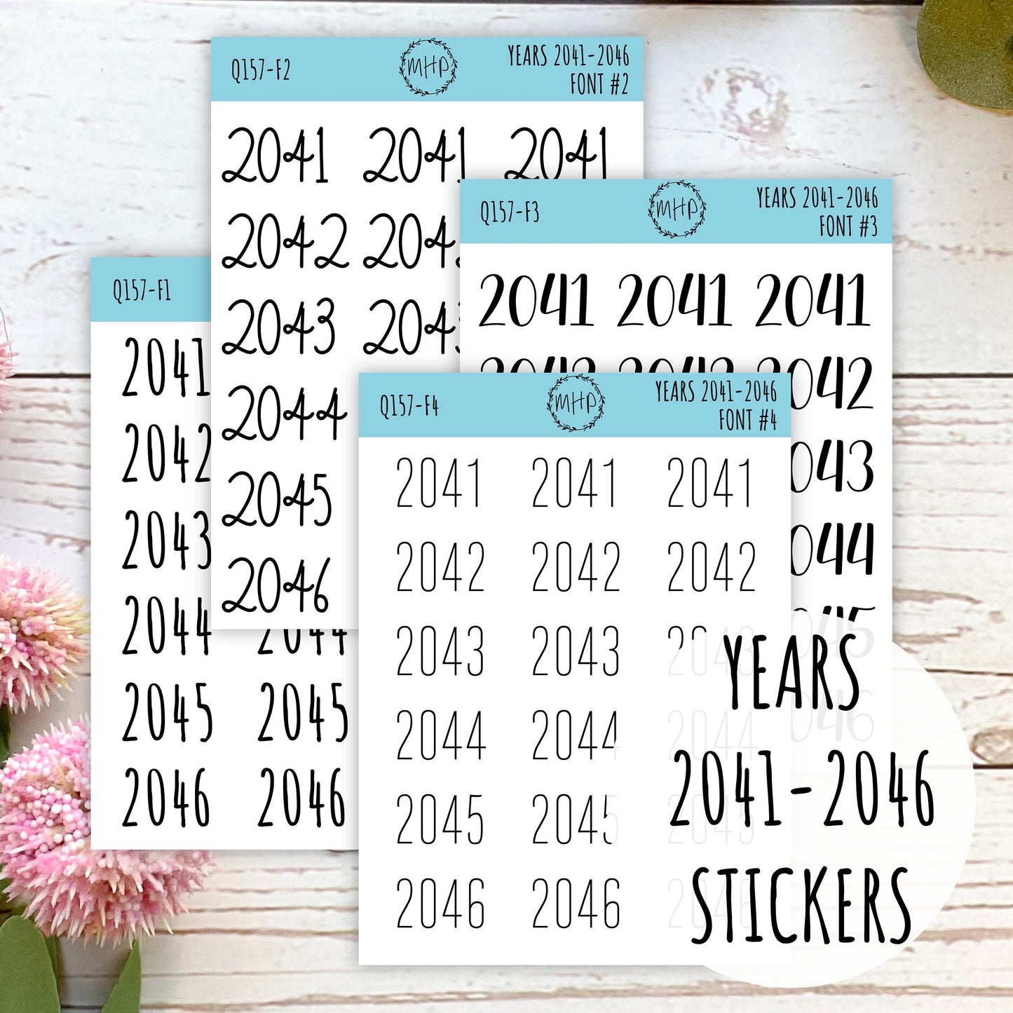 2041 - 2046 Year Stickers for Planners, Bullet Journals, College Planner. Available in Black, Gold, Silver and Rose Gold || Q157