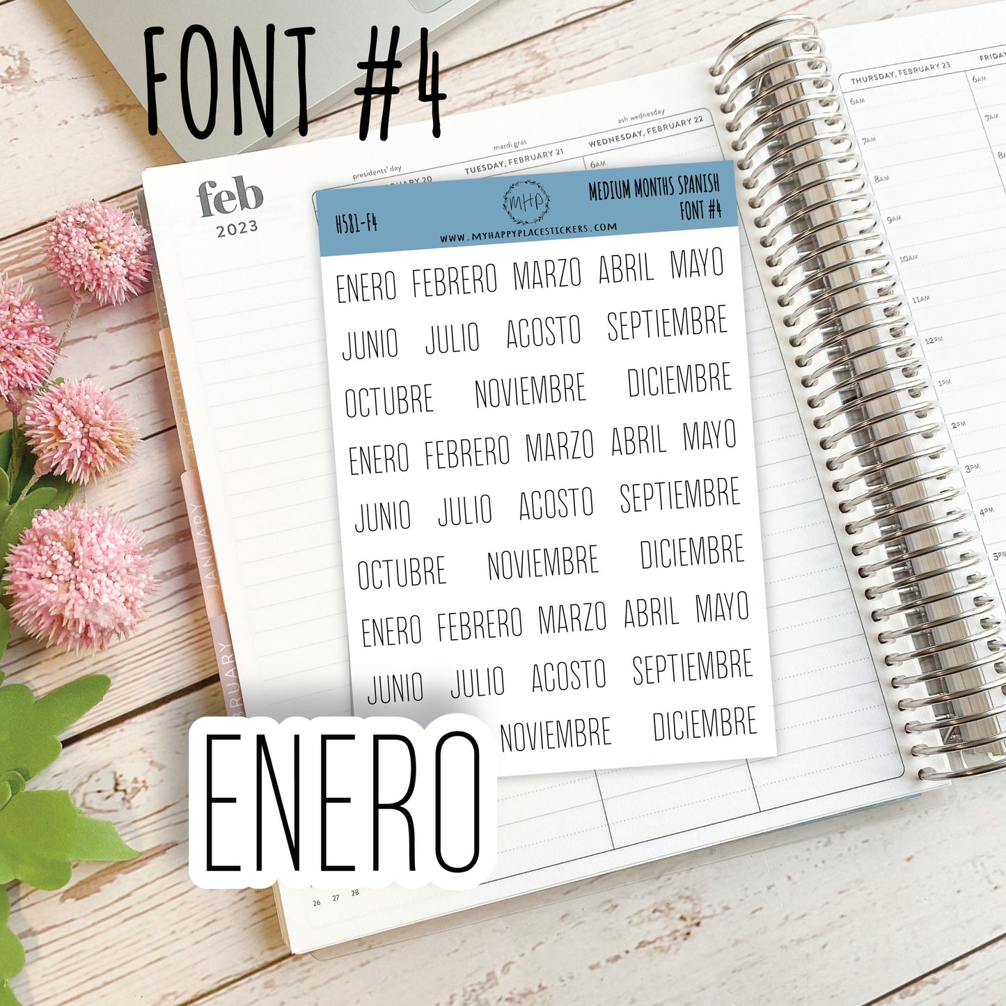 Medium Month Stickers in SPANISH for Bullet Journals and Planners. Available in Black, Gold, Silver & Rose Gold. Foiled Stickers || H581
