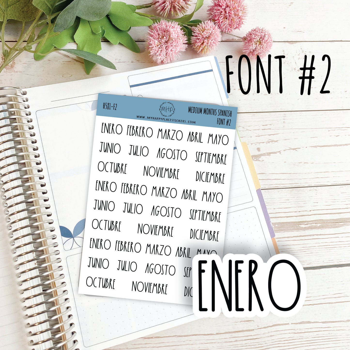 Medium Month Stickers in SPANISH for Bullet Journals and Planners. Available in Black, Gold, Silver & Rose Gold. Foiled Stickers || H581