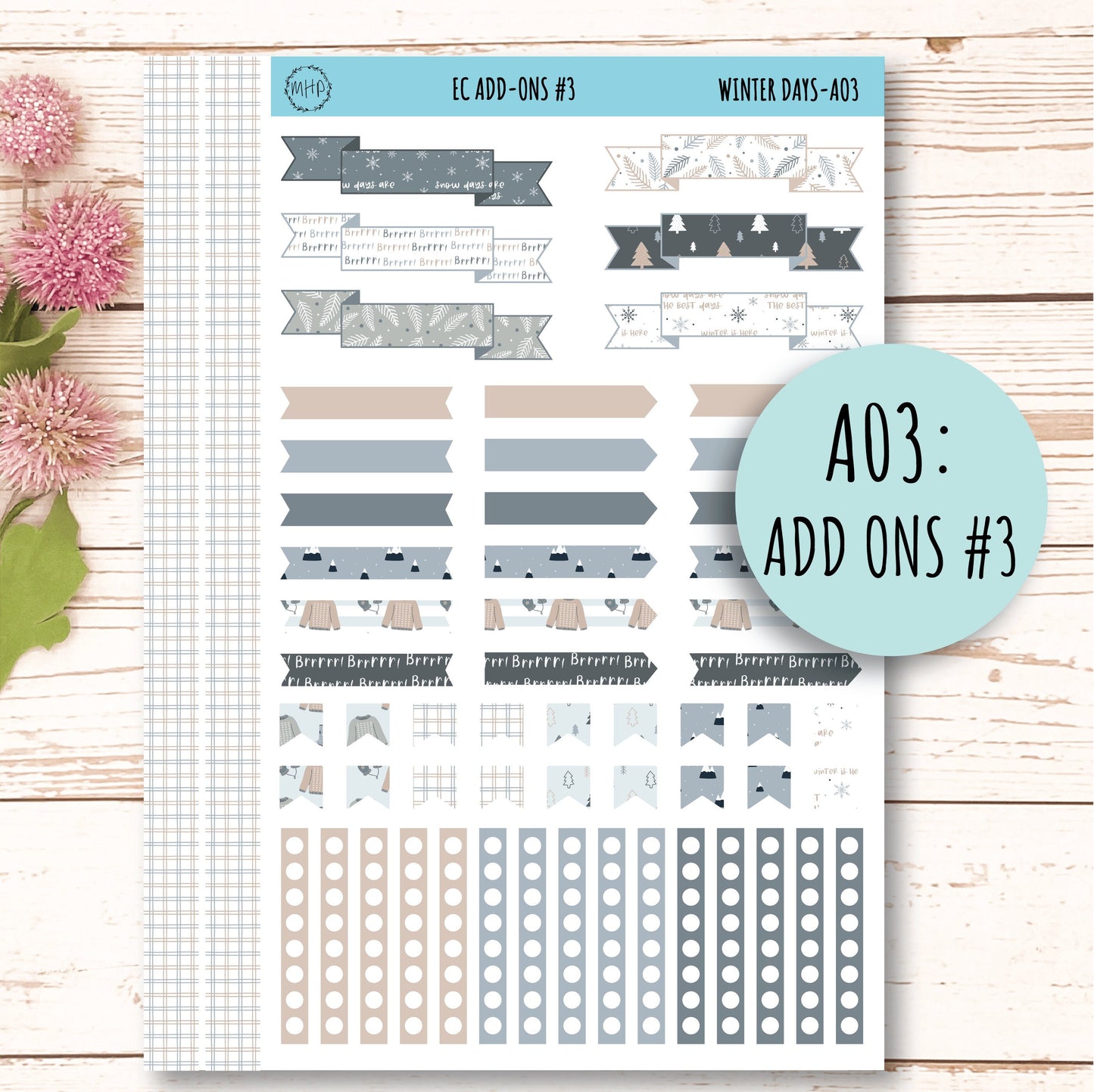 Add Ons Stickers for 7x9 Erin Condren Planners. JANUARY "Winter Days" || WD-AO