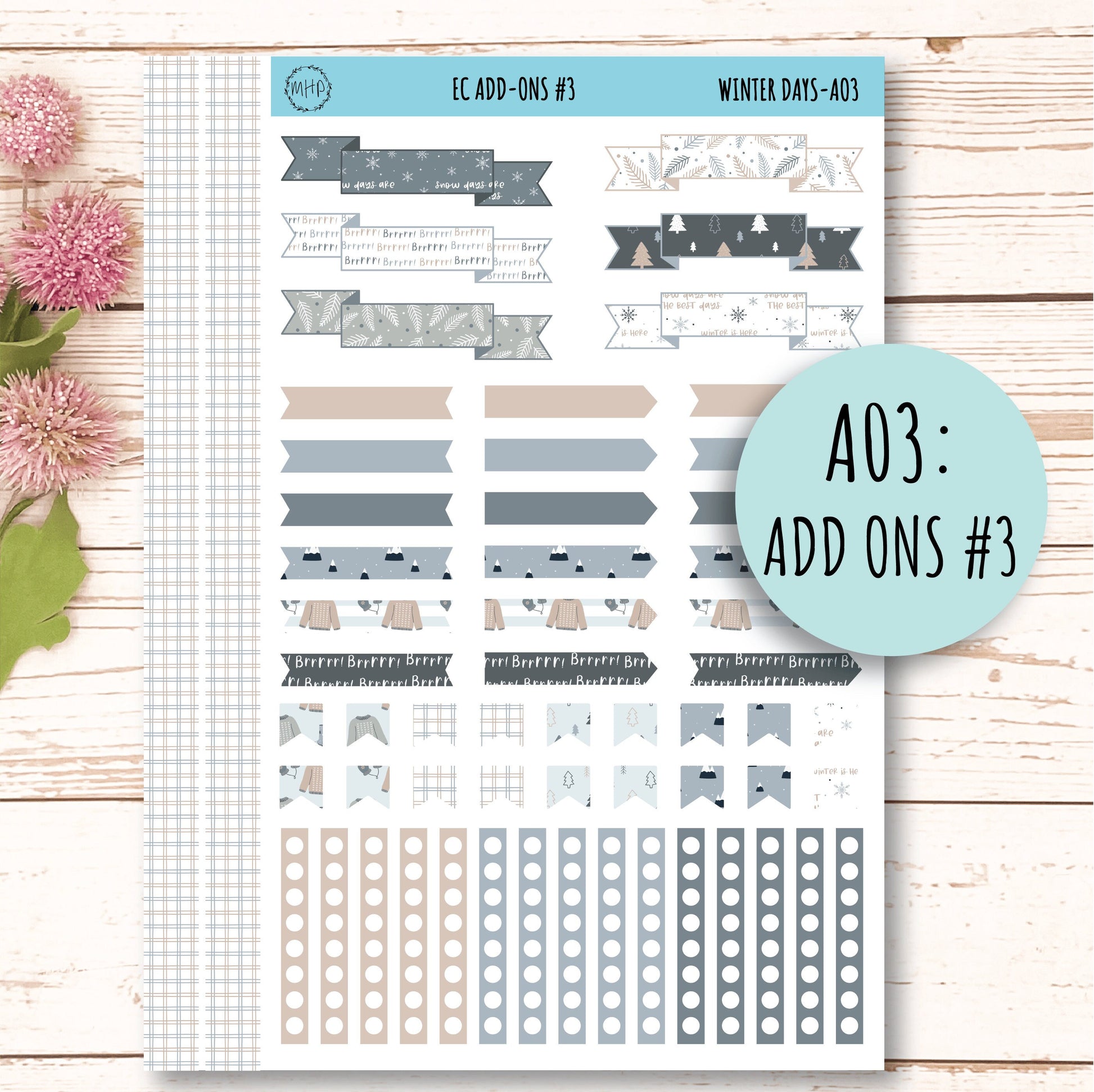 Add Ons Stickers for 7x9 Erin Condren Planners. JANUARY "Winter Days" || WD-AO
