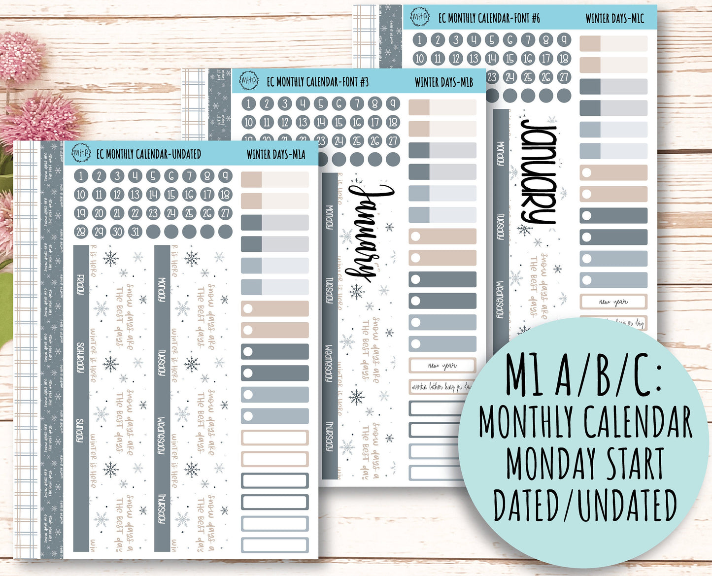 Erin Condren 7x9 Monthly Kit. JANUARY "Winter Days" || WD-M