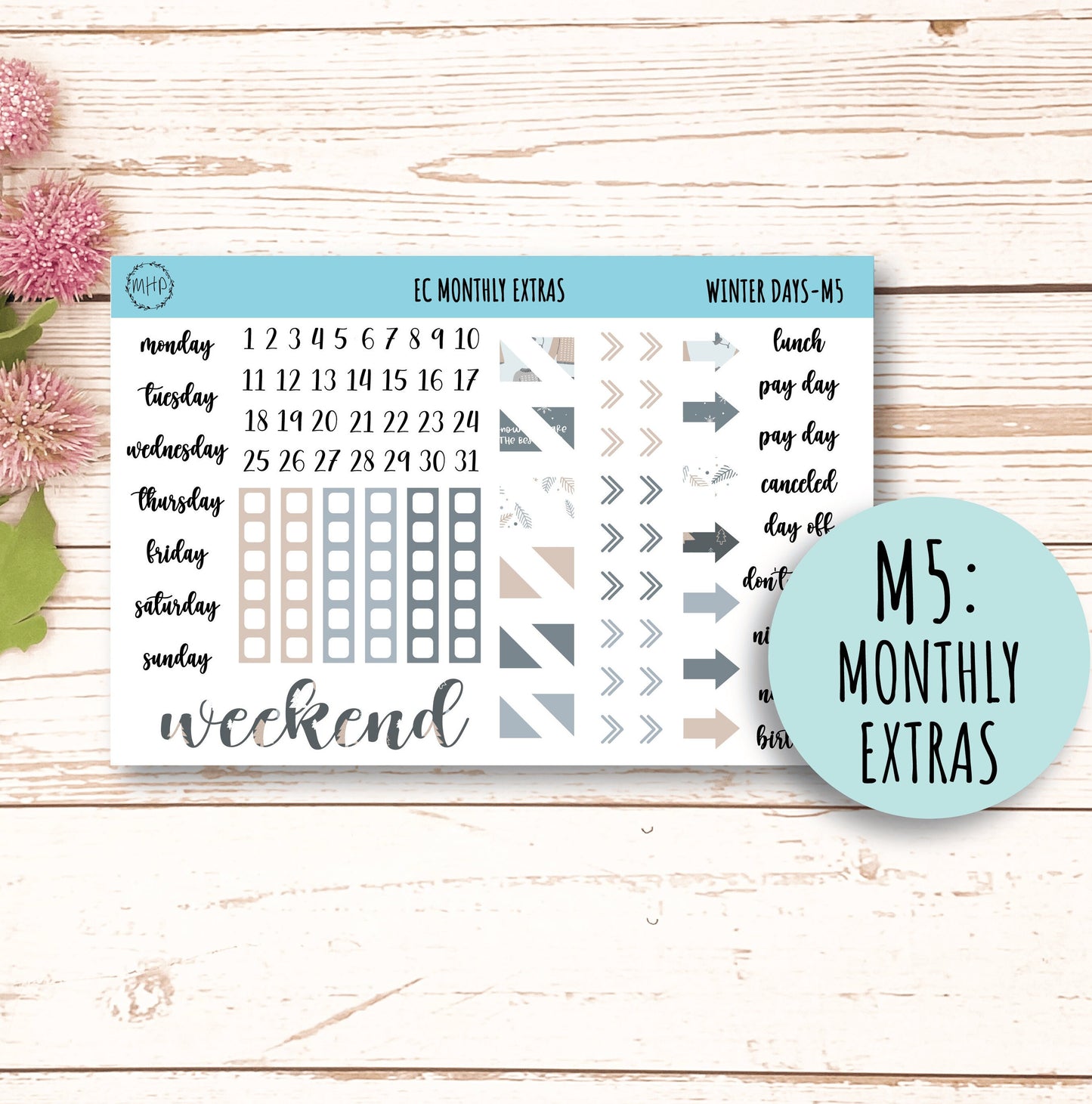 Erin Condren 7x9 Monthly Kit. JANUARY "Winter Days" || WD-M