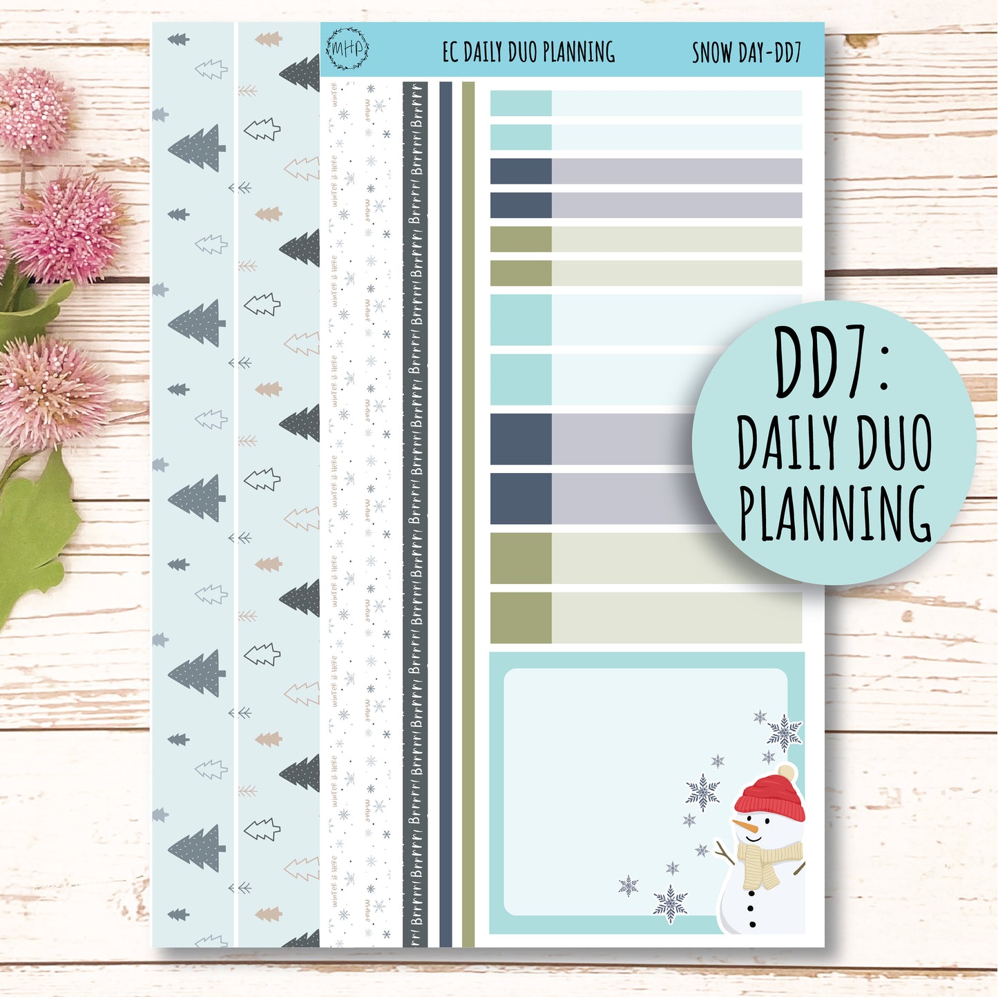 Daily Duo Stickers for 7x9 Erin Condren Planners. JANUARY "Snow Day" ||SD-DD