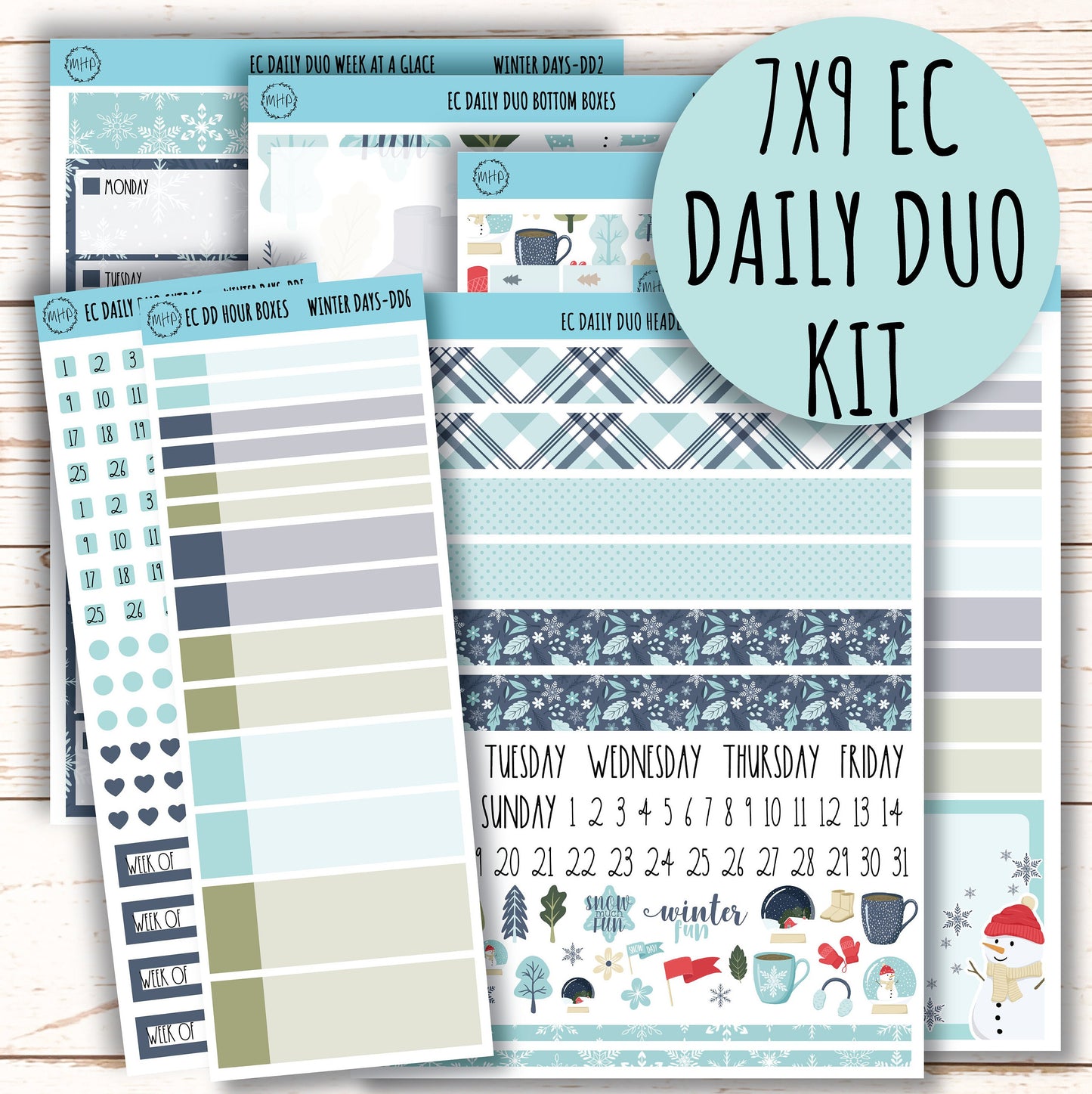 Daily Duo Stickers for 7x9 Erin Condren Planners. JANUARY "Snow Day" ||SD-DD