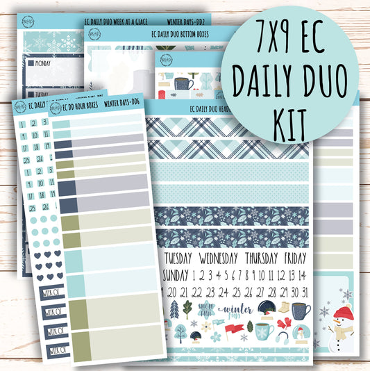 Daily Duo Stickers for 7x9 Erin Condren Planners. JANUARY "Snow Day" ||SD-DD