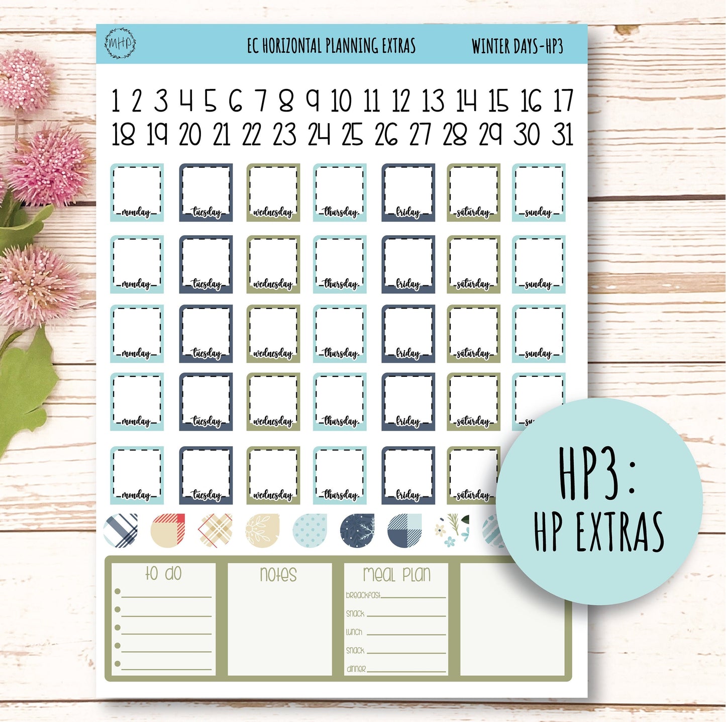 Erin Condren 7x9 Horizontal Planning Stickers. Planner Stickers. JANUARY "Snow Day" || SD-HP