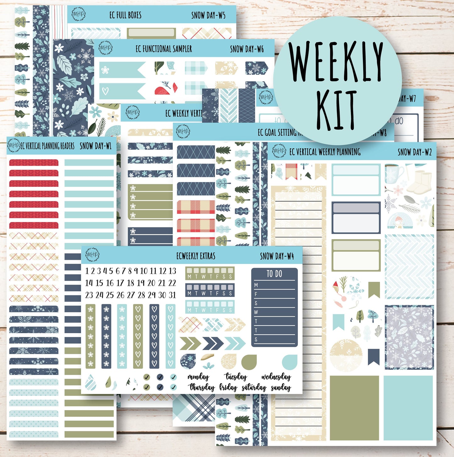 Erin Condren 7x9 Weekly Planning Kit. Planner Stickers JANUARY "Snow Day" || SD-W