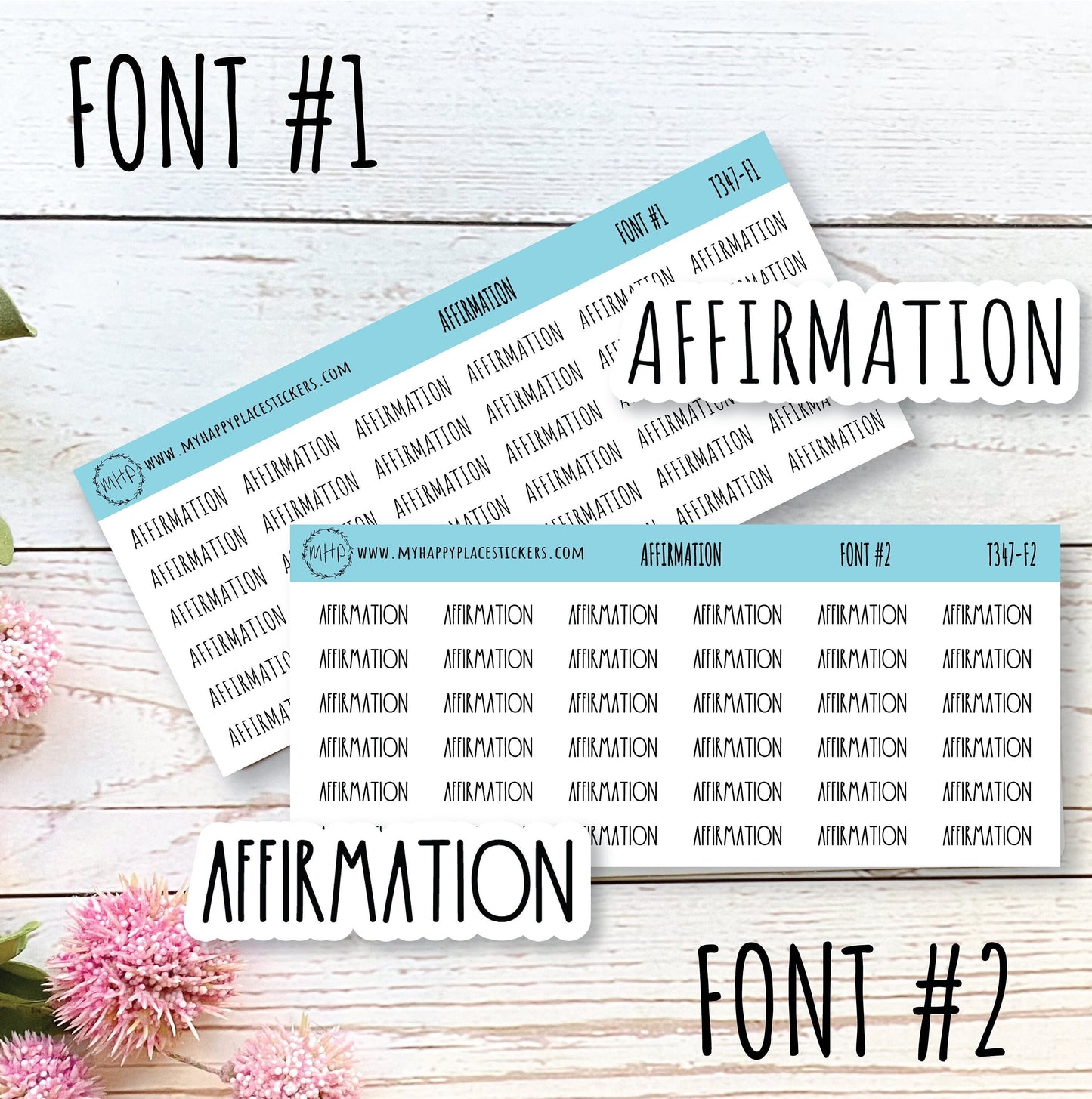 AFFIRMATION Stickers for Planner and Bullet Journals. 12 Fonts to Choose From || T347