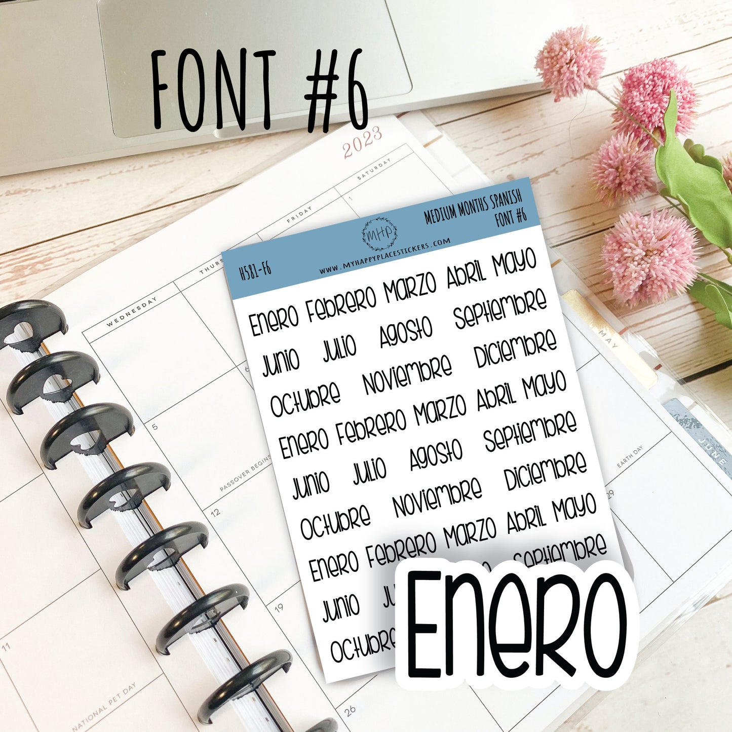 Medium Month Stickers in SPANISH for Bullet Journals and Planners. Available in Black, Gold, Silver & Rose Gold. Foiled Stickers || H581