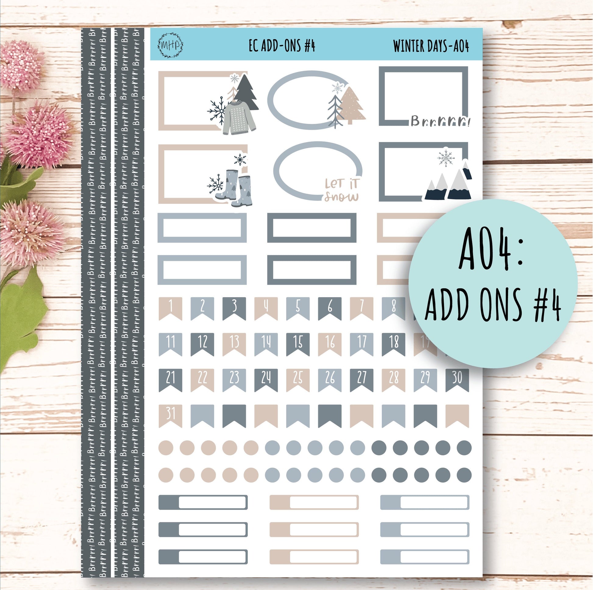 Add Ons Stickers for 7x9 Erin Condren Planners. JANUARY "Winter Days" || WD-AO