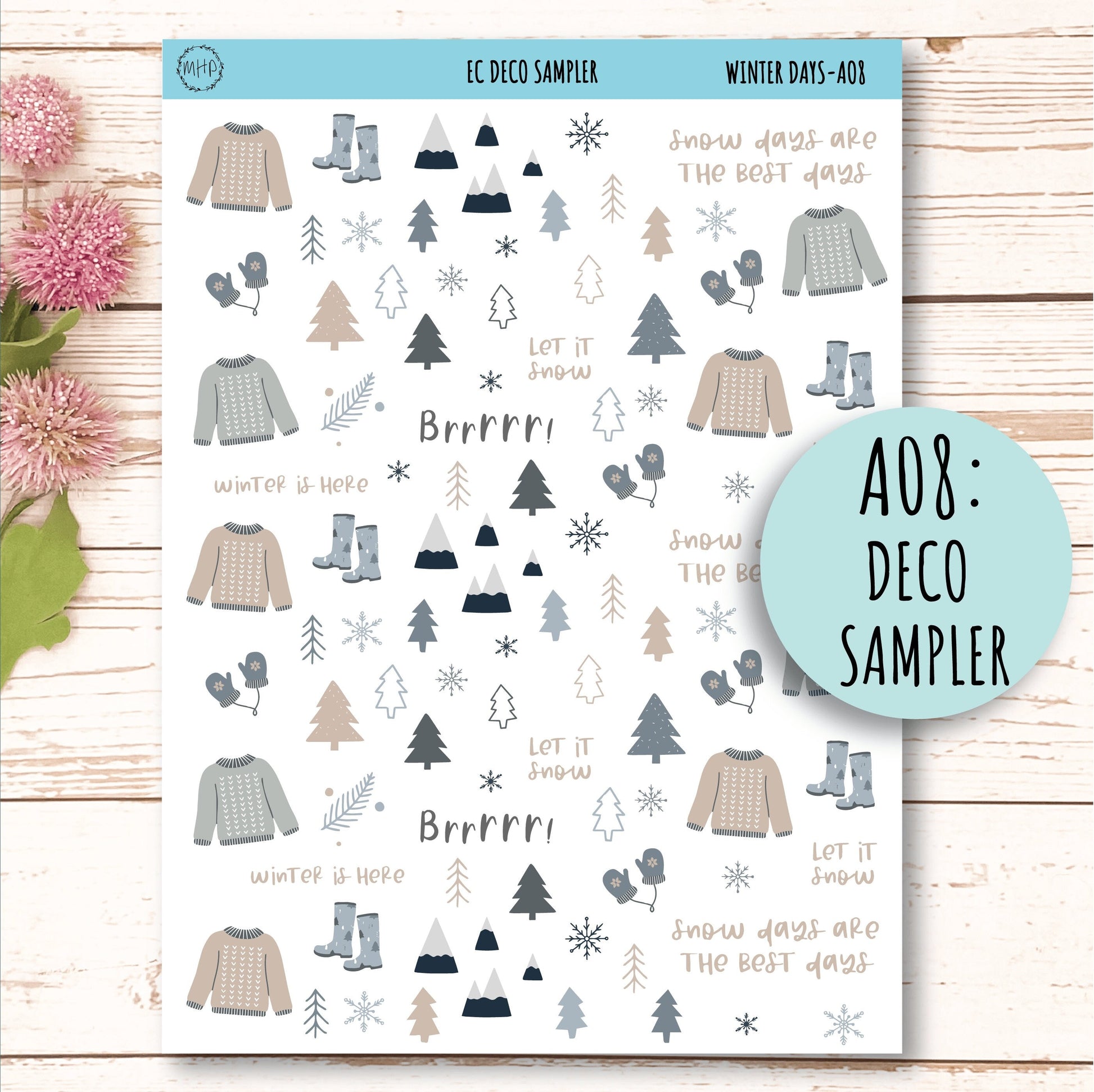 Add Ons Stickers for 7x9 Erin Condren Planners. JANUARY "Winter Days" || WD-AO