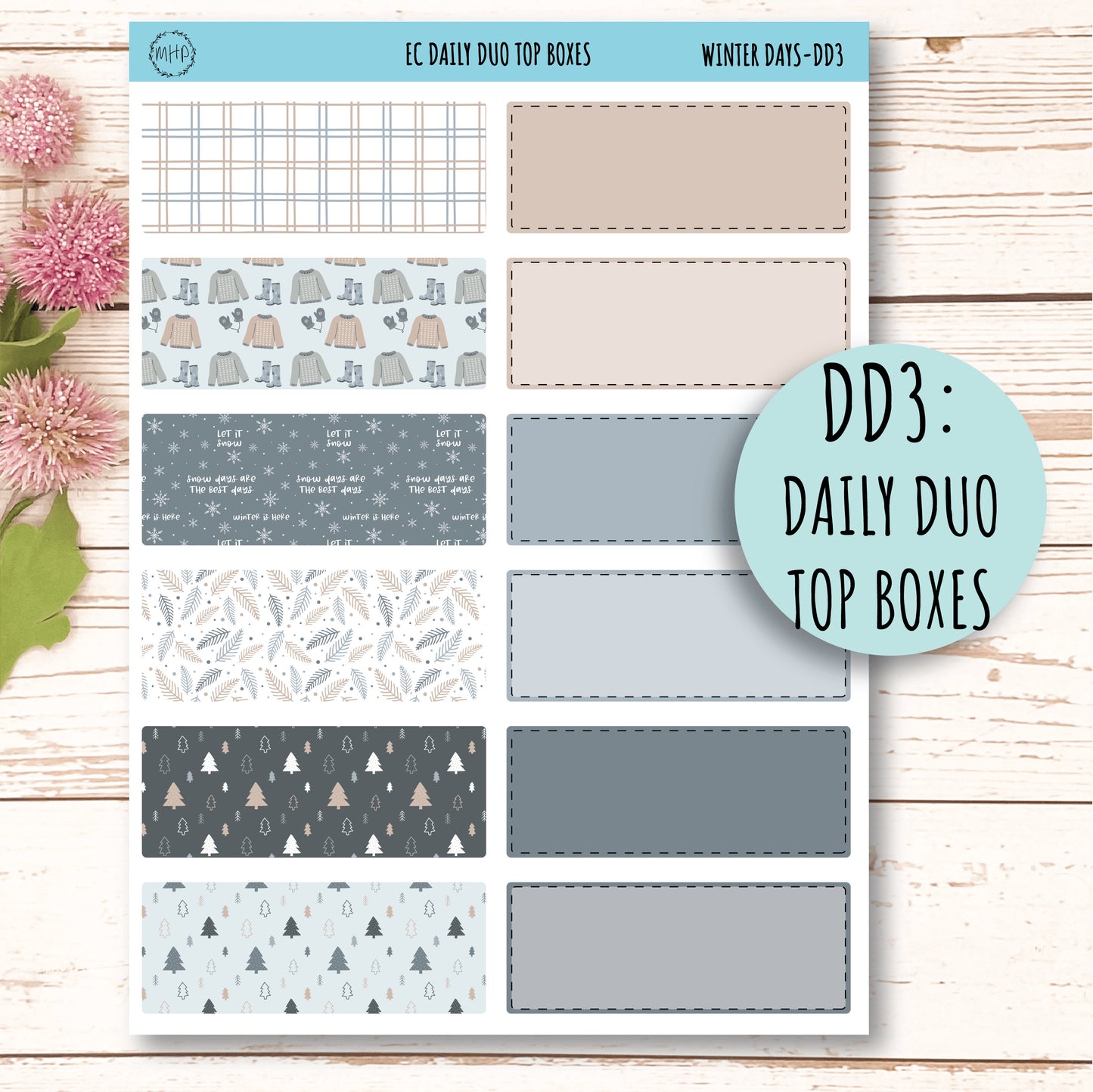 Daily Duo Stickers for 7x9 Erin Condren Planners. JANUARY "Winter Day" || WD-DD