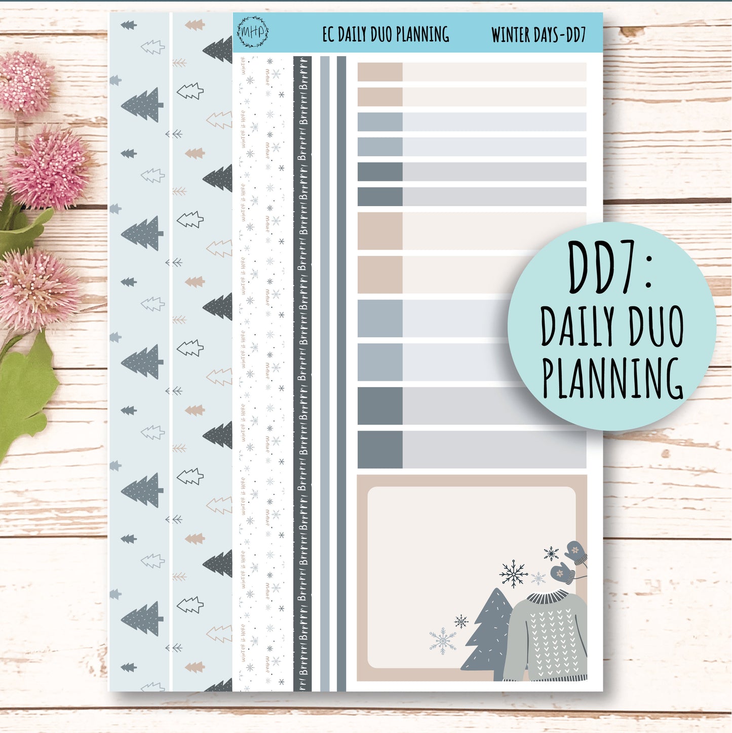 Daily Duo Stickers for 7x9 Erin Condren Planners. JANUARY "Winter Day" || WD-DD