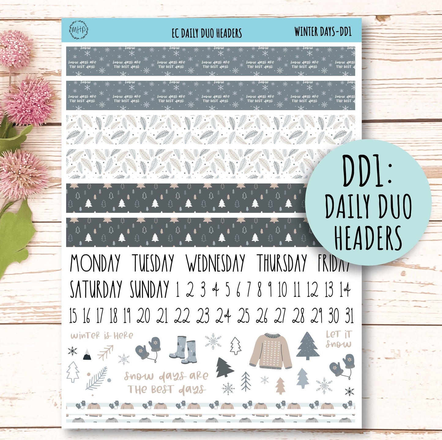 Daily Duo Stickers for 7x9 Erin Condren Planners. JANUARY "Winter Day" || WD-DD