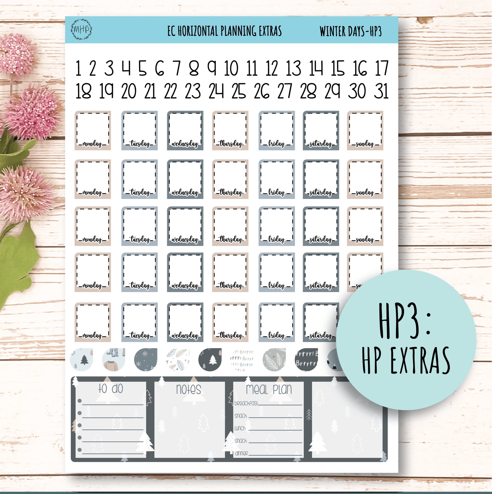 Erin Condren 7x9 Horizontal Planning Stickers. Planner Stickers. JANUARY "Winter Days" || WD-HP