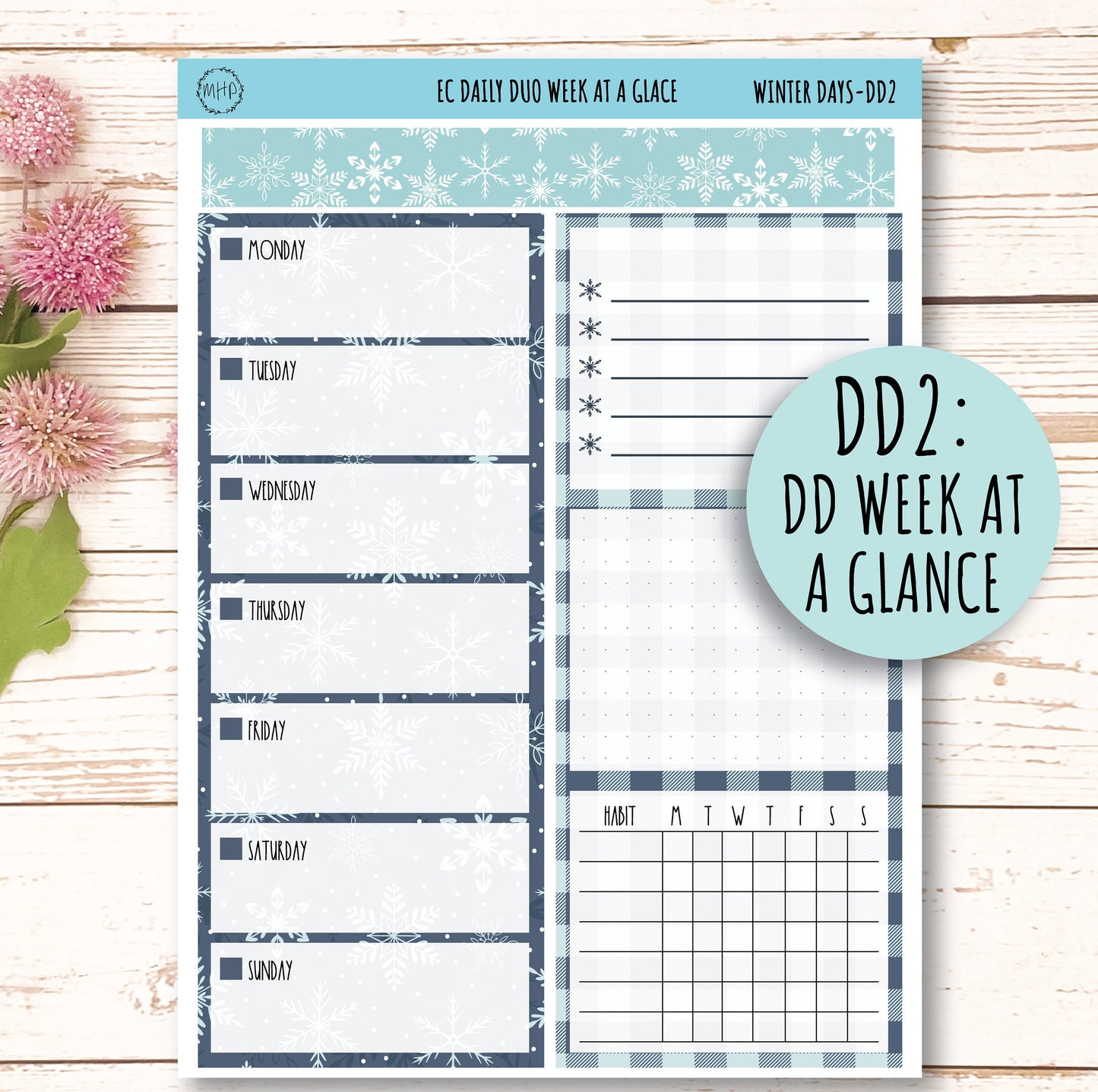 Daily Duo Stickers for 7x9 Erin Condren Planners. JANUARY "Snow Day" ||SD-DD