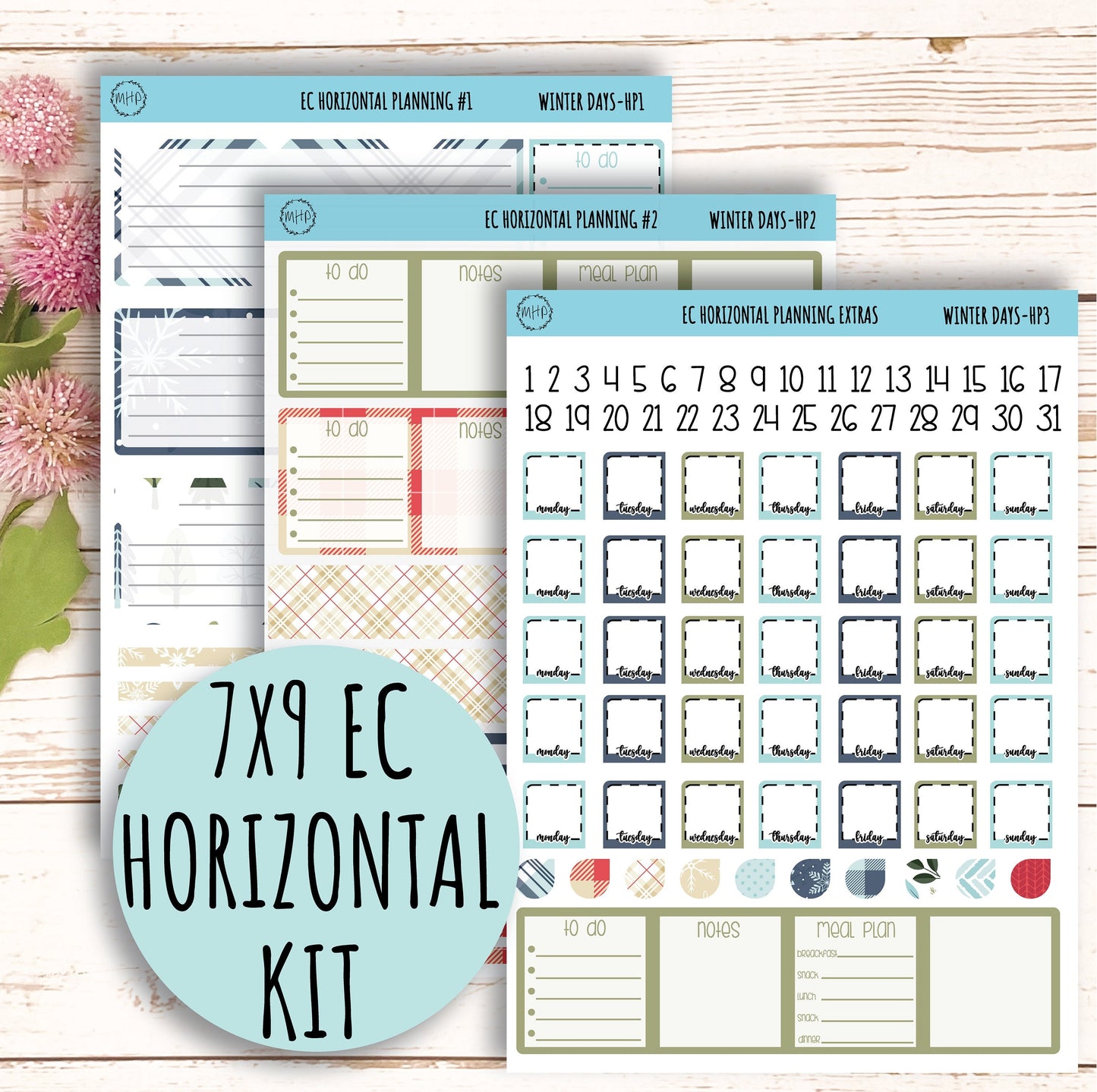 Erin Condren 7x9 Horizontal Planning Stickers. Planner Stickers. JANUARY "Snow Day" || SD-HP