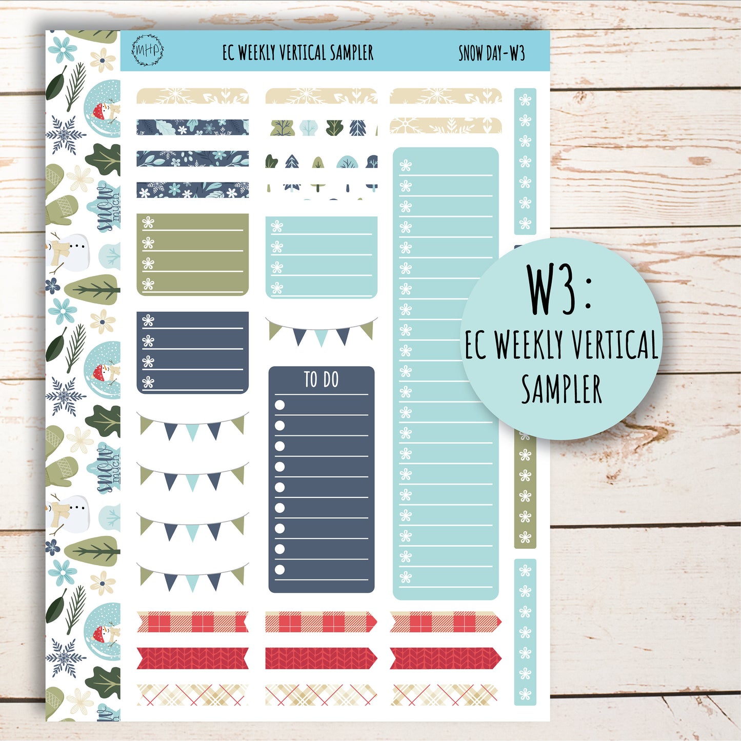 Erin Condren 7x9 Weekly Planning Kit. Planner Stickers JANUARY "Snow Day" || SD-W
