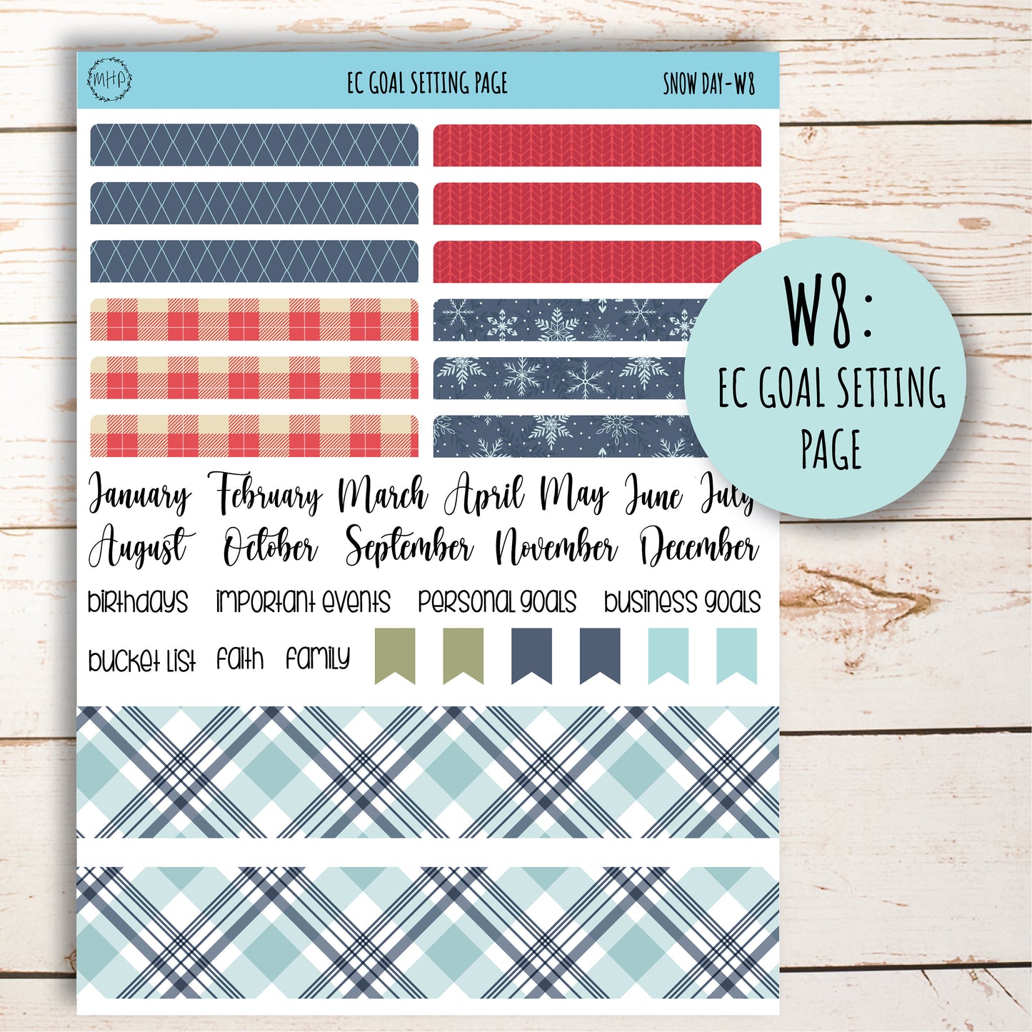 Erin Condren 7x9 Weekly Planning Kit. Planner Stickers JANUARY "Snow Day" || SD-W