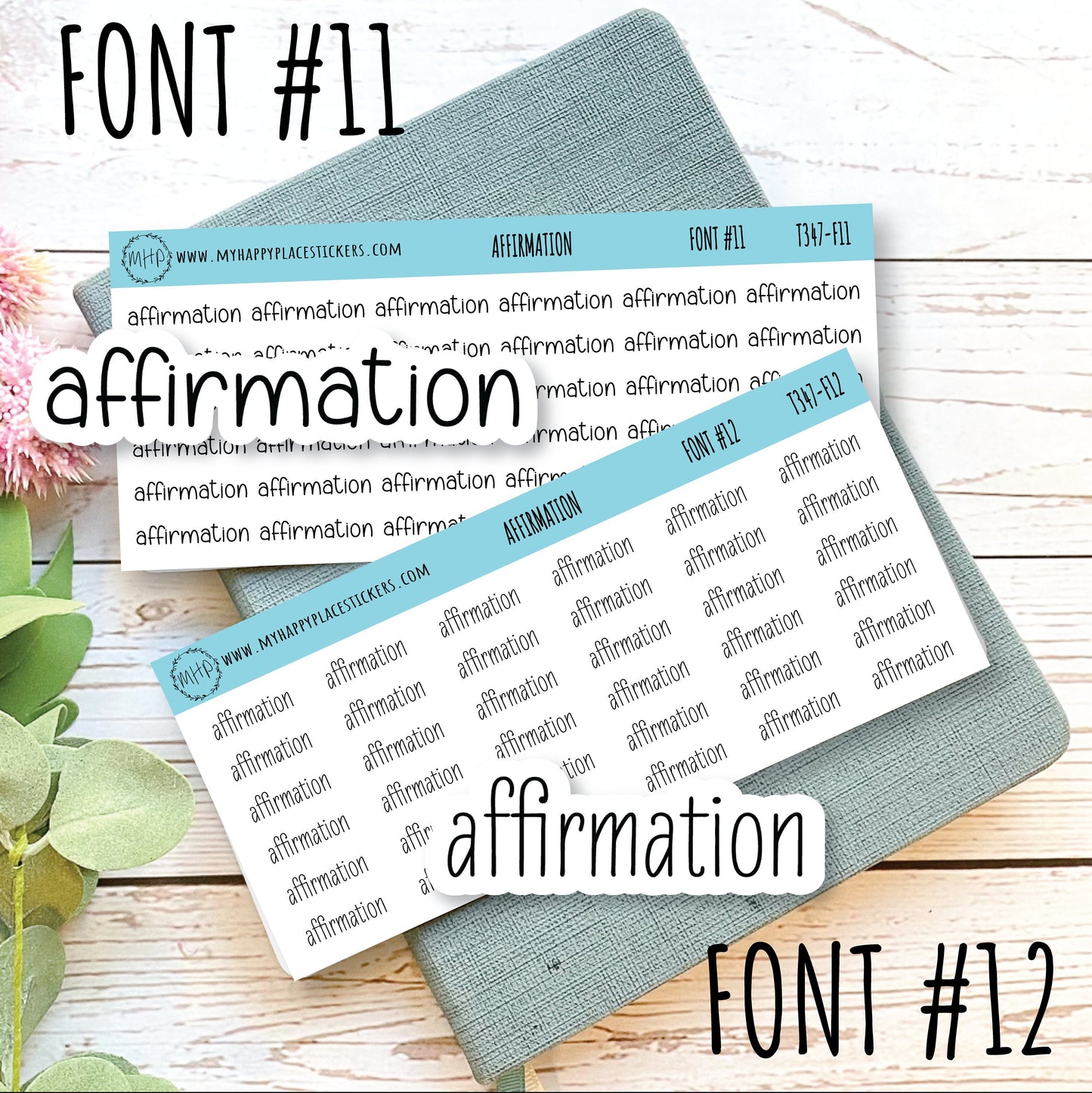 AFFIRMATION Stickers for Planner and Bullet Journals. 12 Fonts to Choose From || T347
