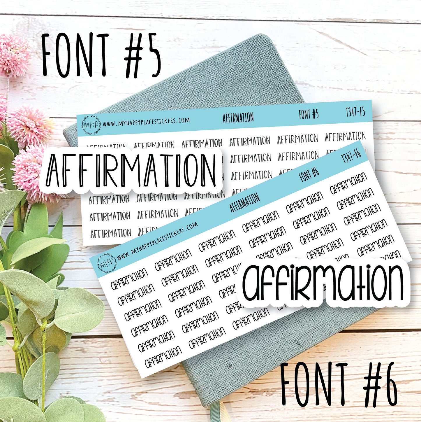 AFFIRMATION Stickers for Planner and Bullet Journals. 12 Fonts to Choose From || T347