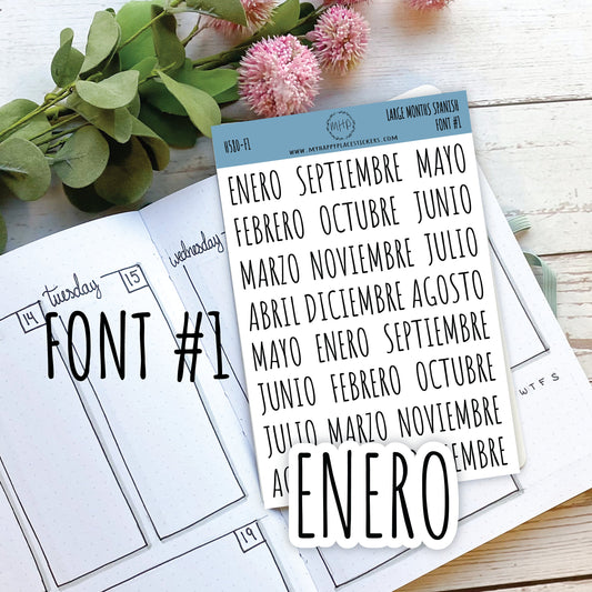 Large Month Stickers in SPANISH. Stickers for Planners, Organizers, and Bullet Journals. 8 Fonts to Choose From || H580