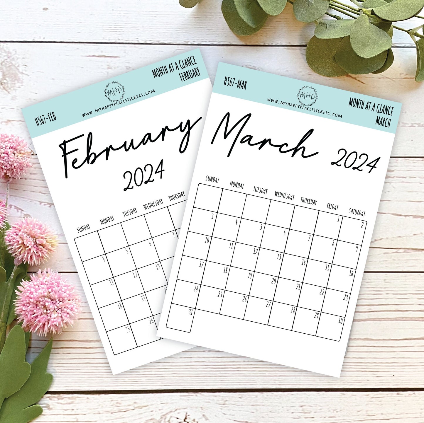 2024 Month at a Glance Stickers for Planners, Organizers and Bullet Journals.Stickers for Planners || H567