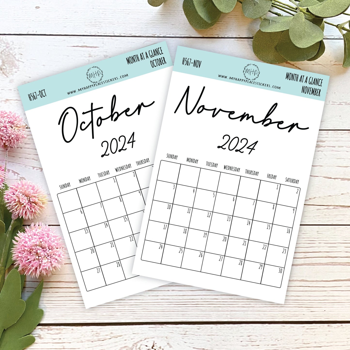 2024 Month at a Glance Stickers for Planners, Organizers and Bullet Journals.Stickers for Planners || H567