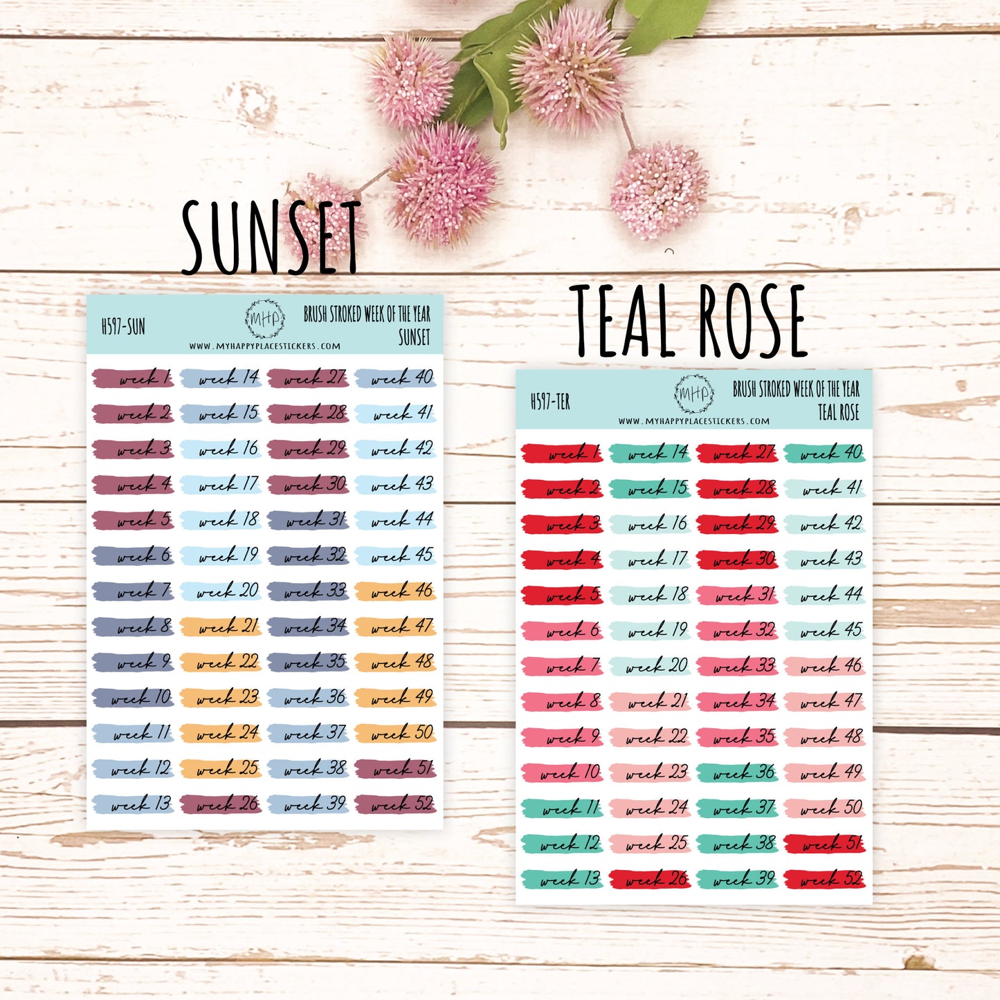 Weeks of the Years Over Brush Stroke. Planner Stickers. || H597