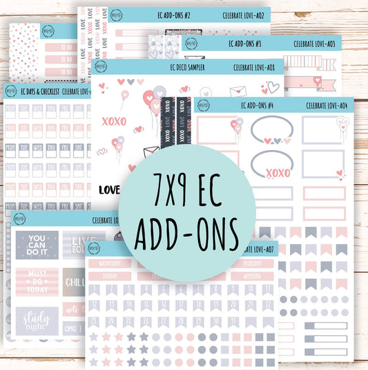 Add Ons Stickers for 7x9 Planners. FEBRUARY Valentines Day Stickers "Celebrate Love" || CL-AO